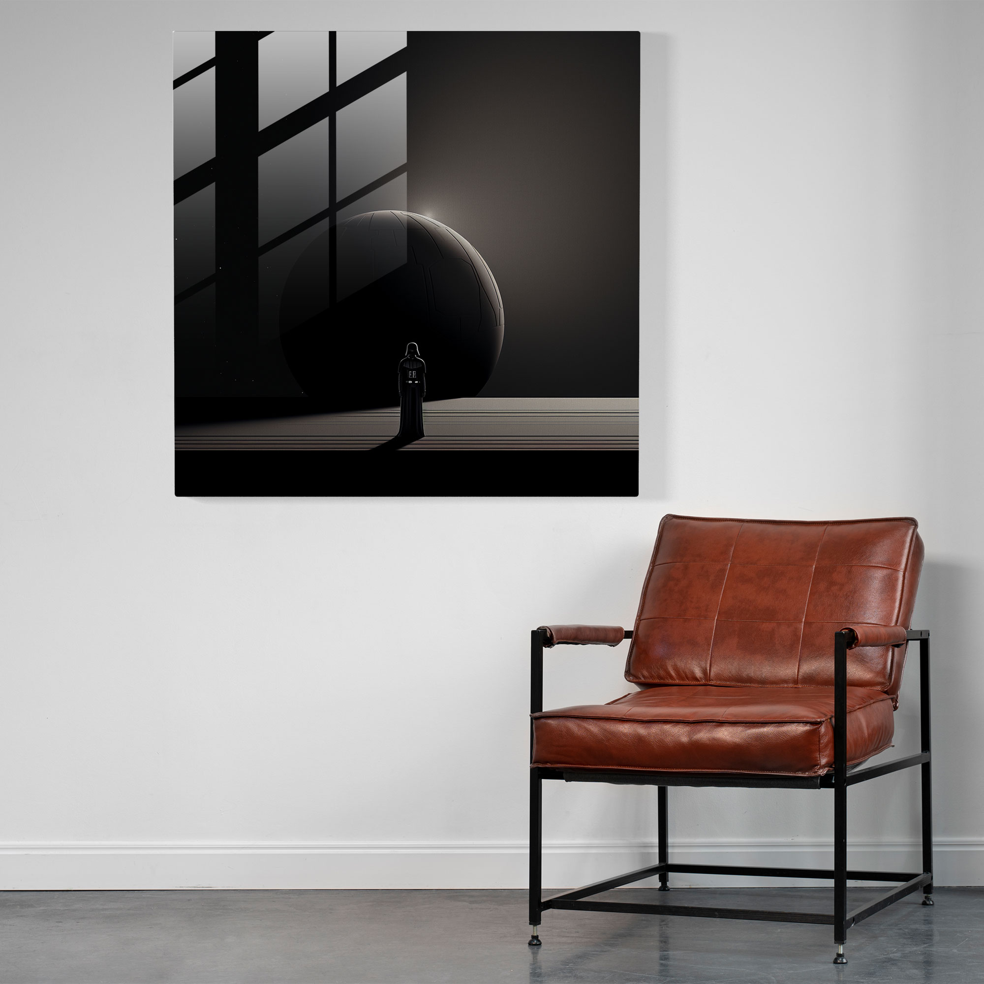 Darth Vader Temalı Minimalist Cam Tablo - Minimalist İllüstrasyon Cam Sanatı