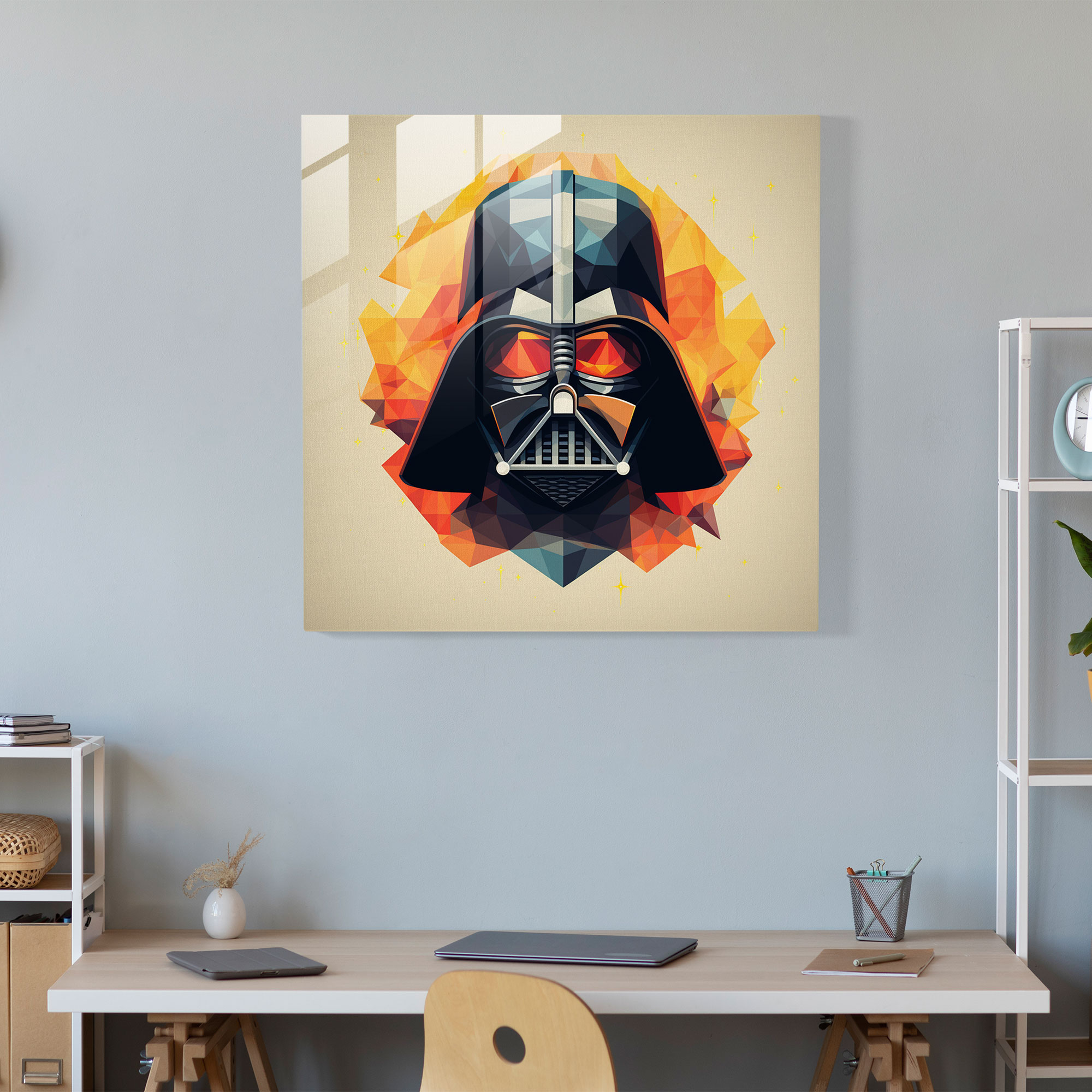 Jeometrik Cam Tablo - Darth Vader İkonik Kask Duvar Dekorasyonu Cam Duvar Sanatı
