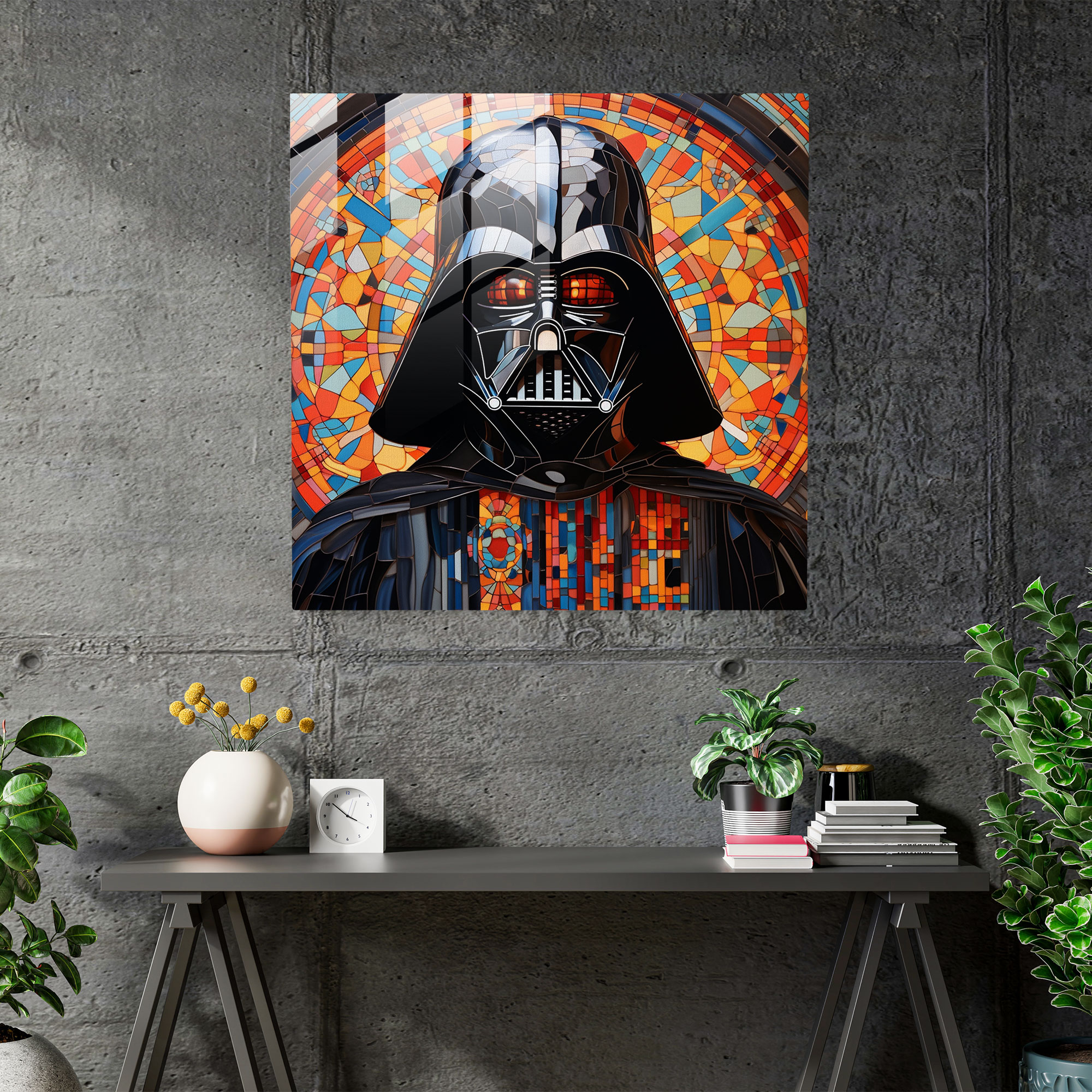 Geometrik Mozaik Darth Vader Cam Sanatı - Duvar Dekorasyonu Cam Sanatı