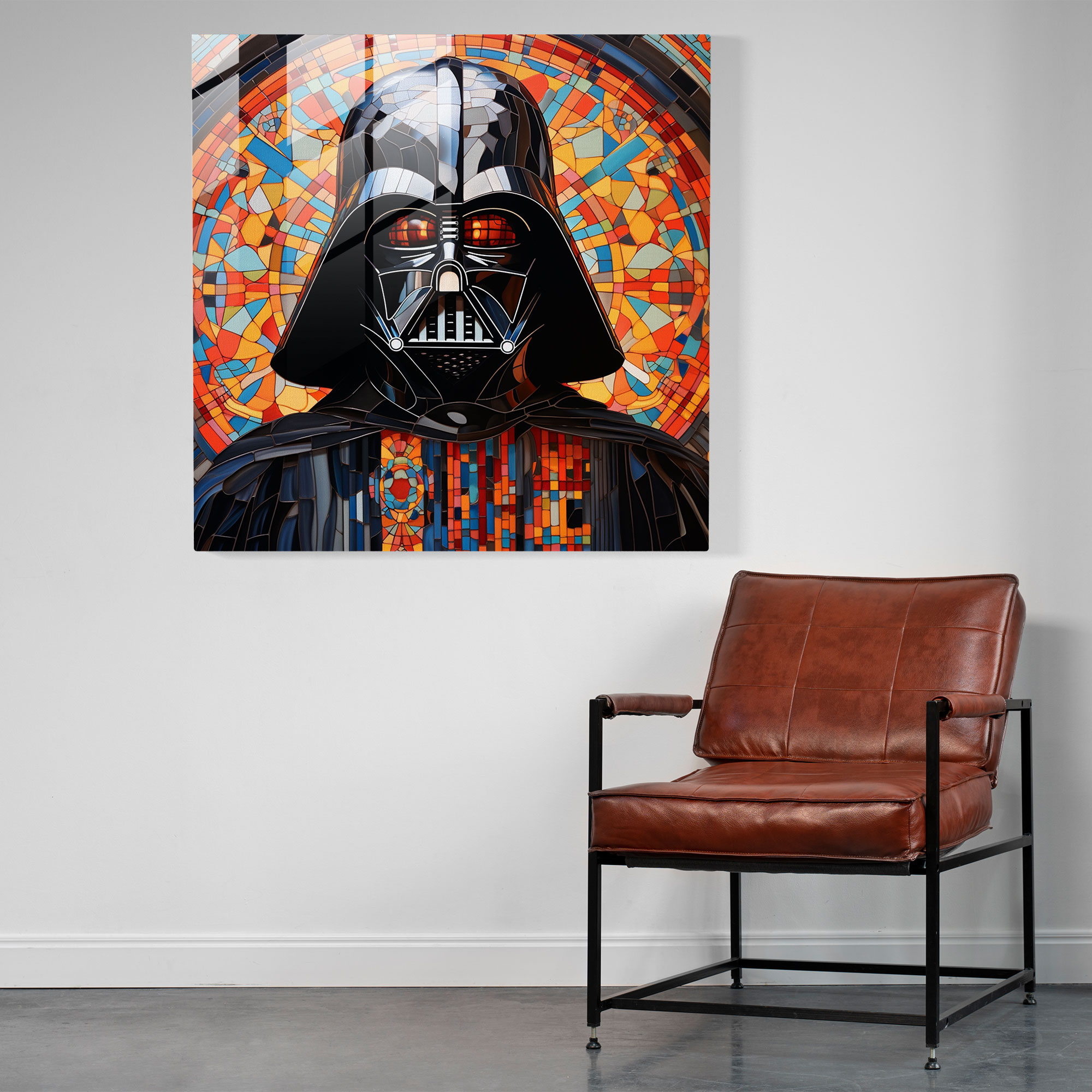 Geometrik Mozaik Darth Vader Cam Sanatı - Duvar Dekorasyonu Cam Sanatı