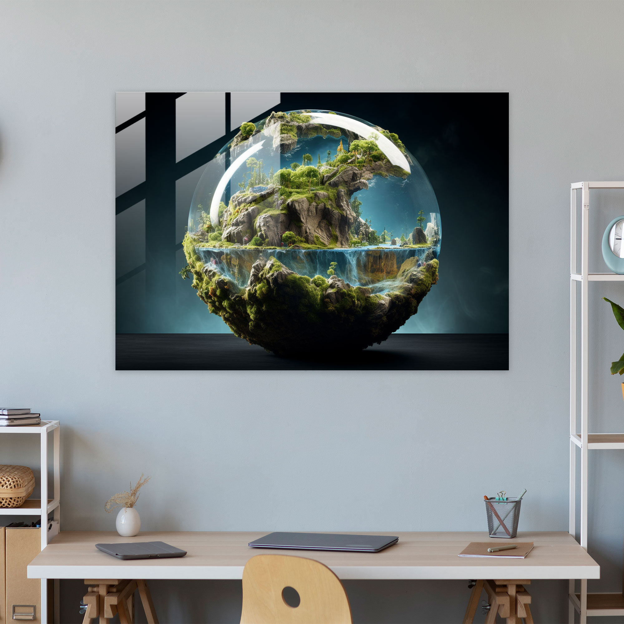 Realistic Earth 3D Glass Print - Earth, Realistic 3D Rendering, Lifelike Representation, Earth