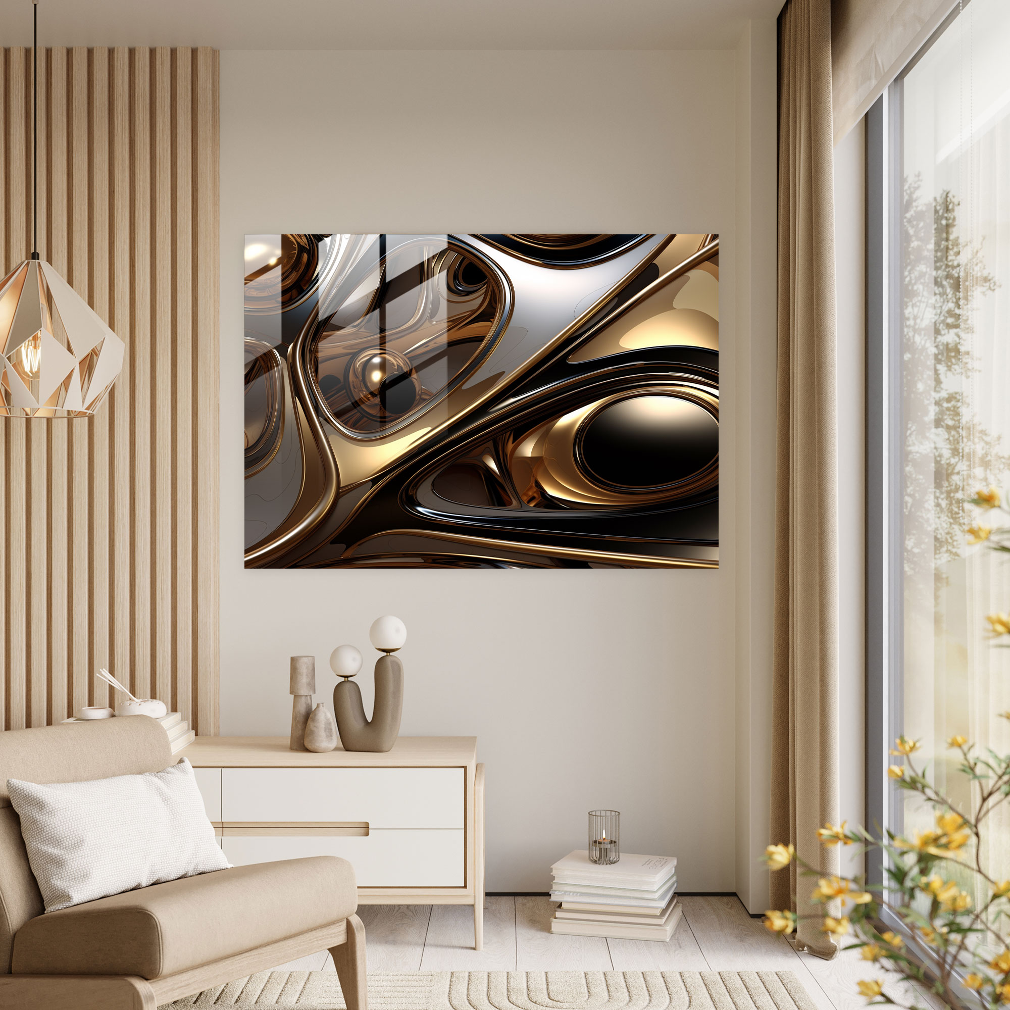 Futuristic Earth Glass Print - Earth, Metallic Tones, Glass Wall Art, Wall Decoration