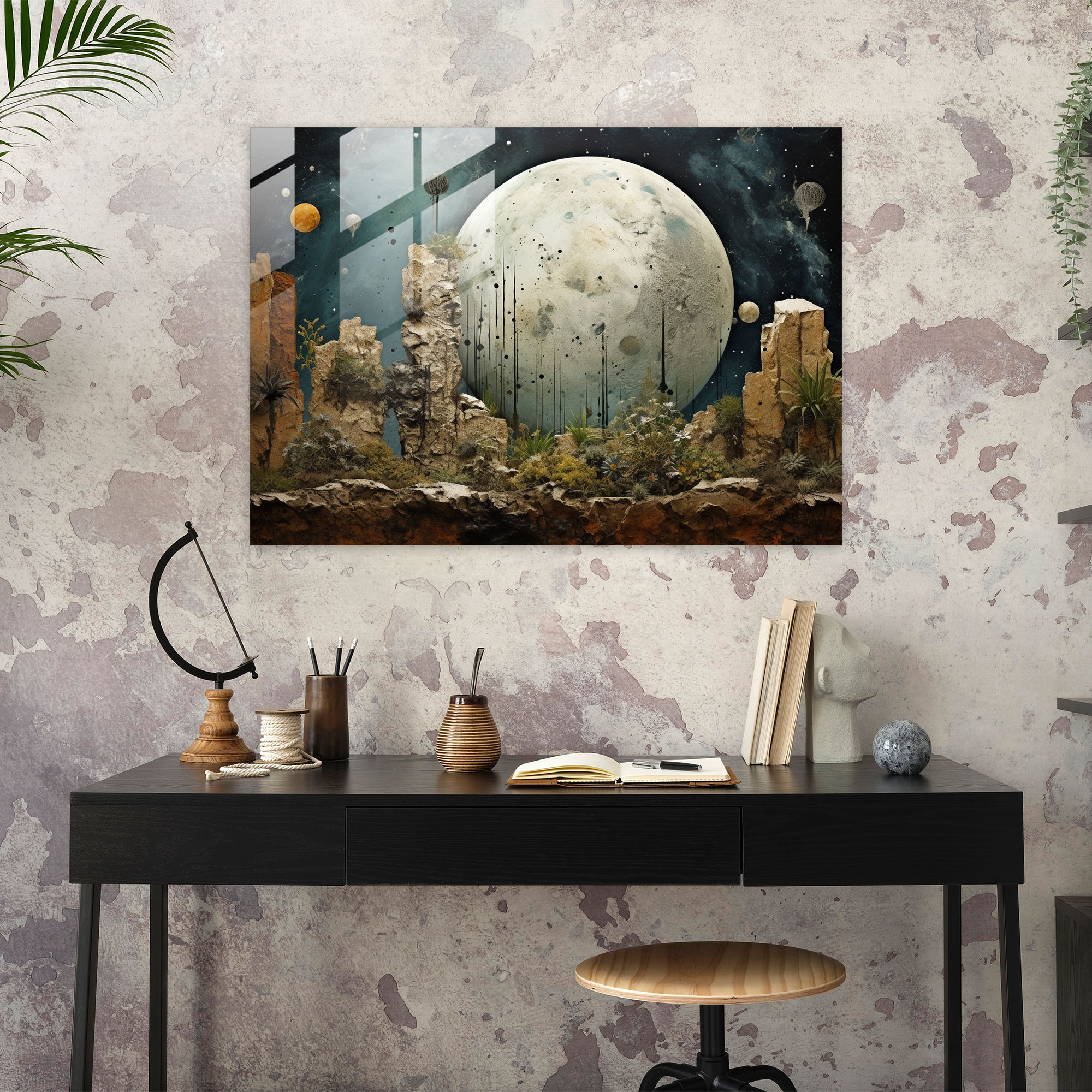 Surreal Earth Glass Print - Mixed Media Collage - Earth, Earth, Glass Art, Wall Decoration