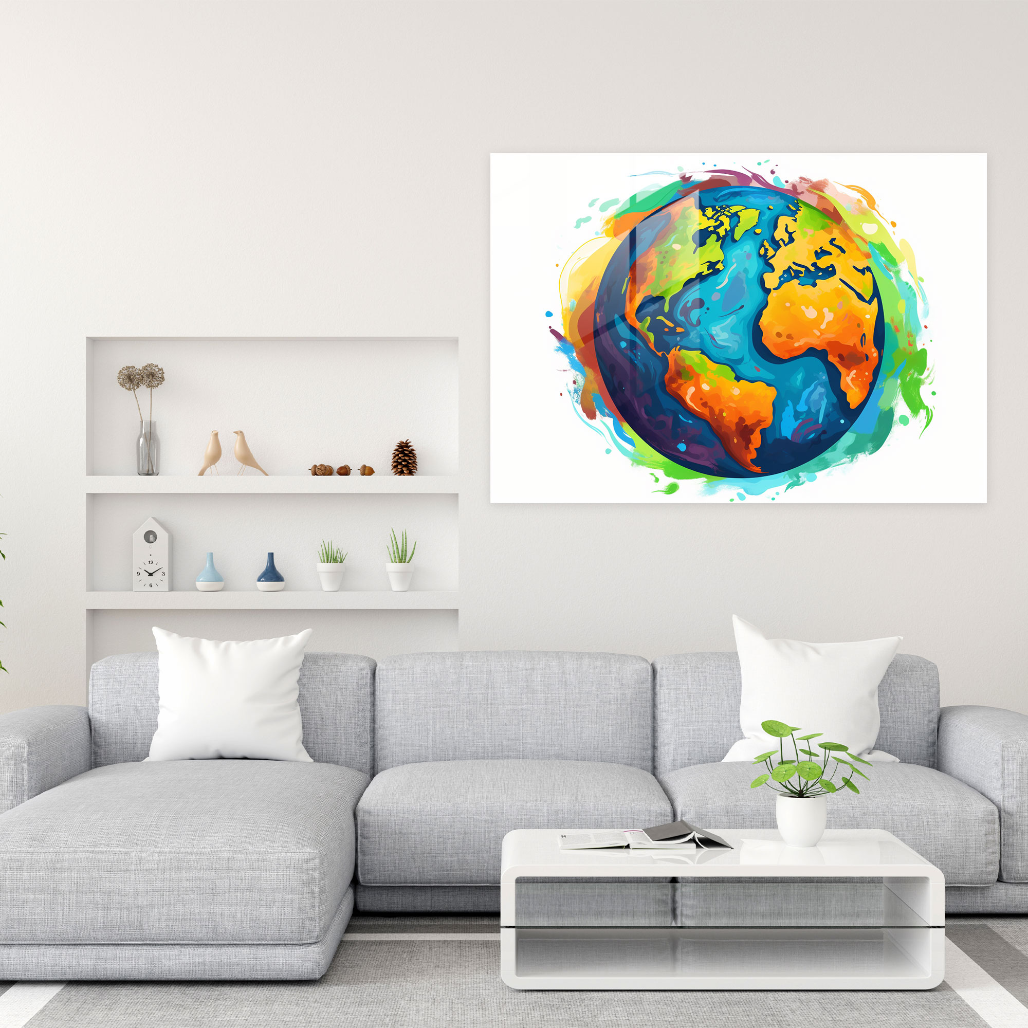 Pop Art Earth Glass Wall Art - Earth, Home Decoration, Playful Interpretation, Pop Art Earth Design
