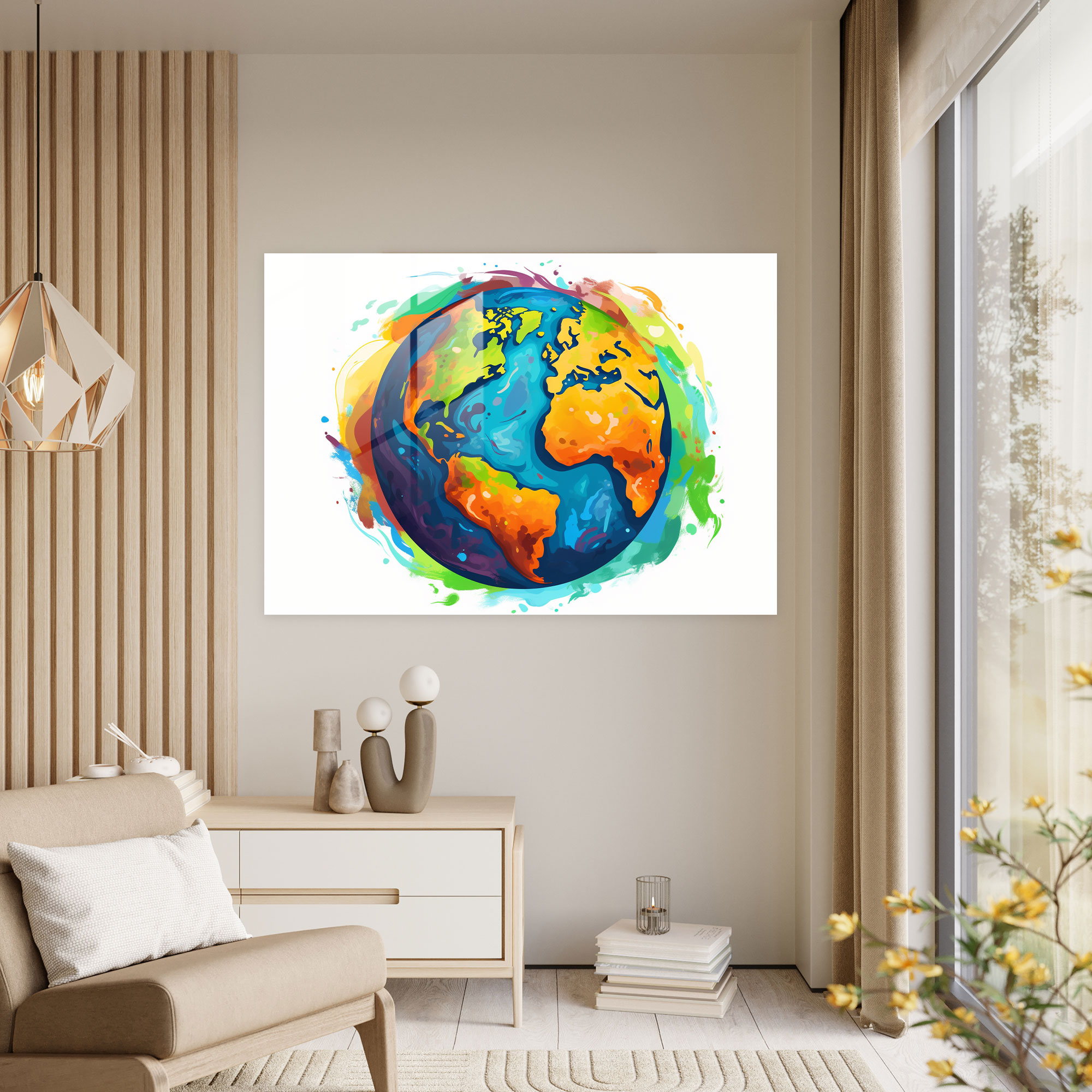 Pop Art Earth Glass Wall Art - Earth, Home Decoration, Playful Interpretation, Pop Art Earth Design