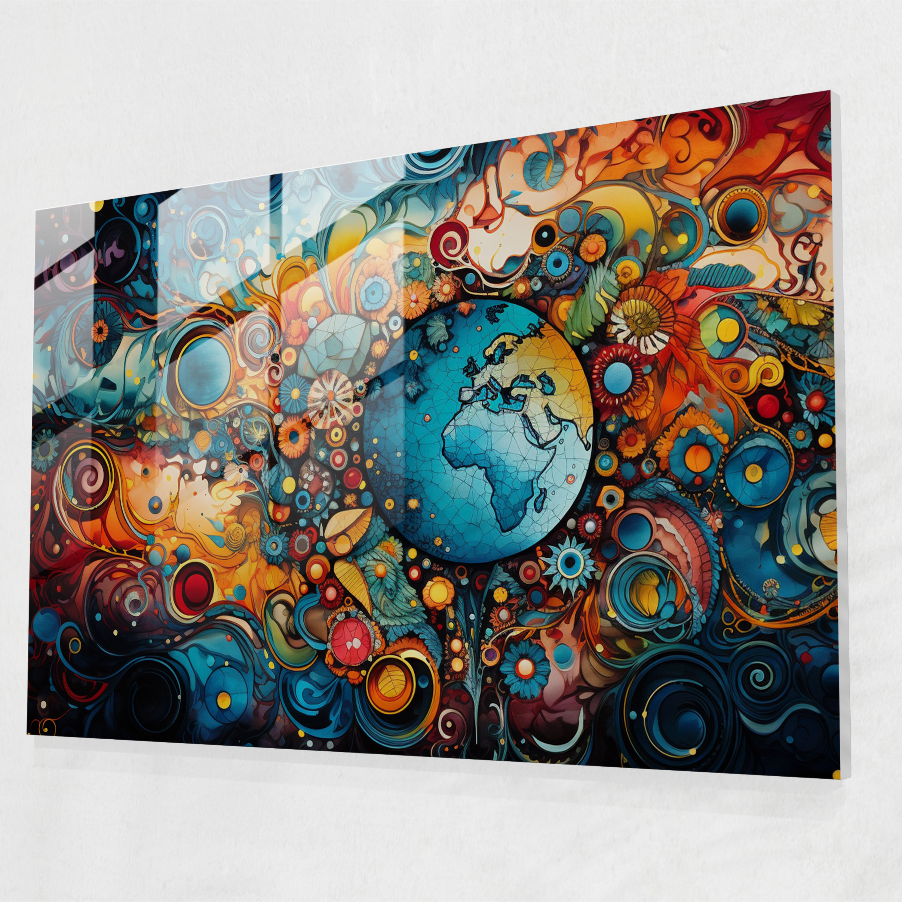 Colorful Glass Print Of World Map - Earth, Home Decoration, Modern Art, Glass Art