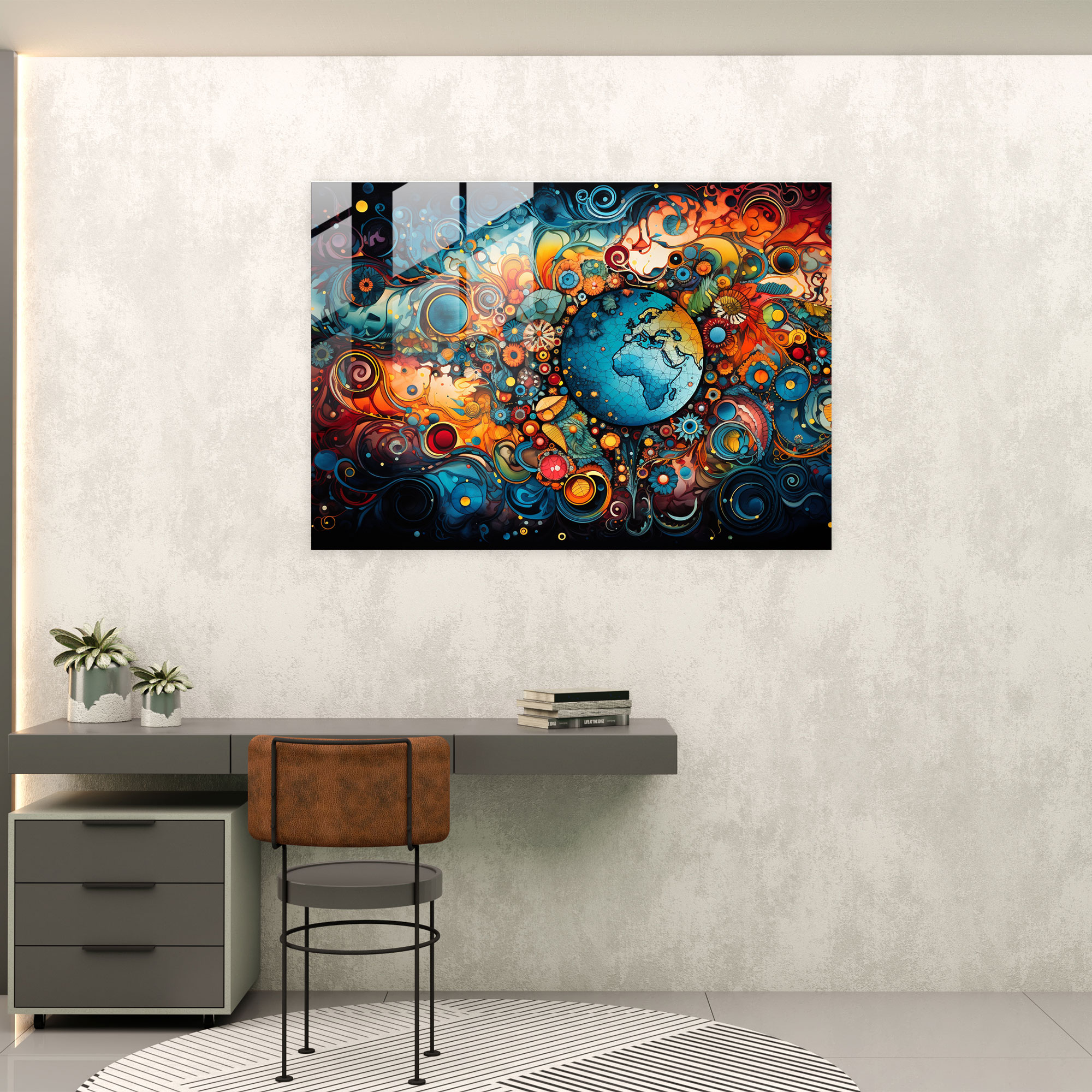Colorful Glass Print Of World Map - Earth, Home Decoration, Modern Art, Glass Art