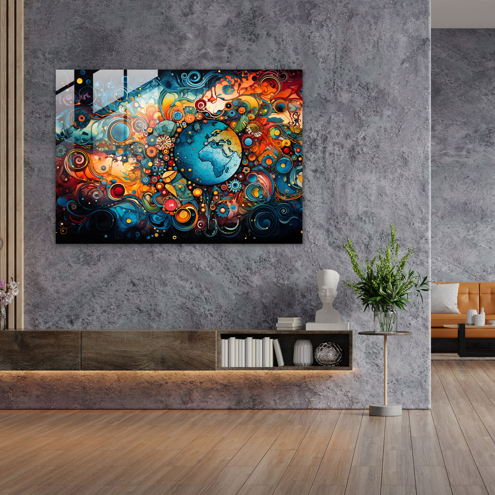 Colorful Glass Print Of World Map - Earth, Home Decoration, Modern Art, Glass Art