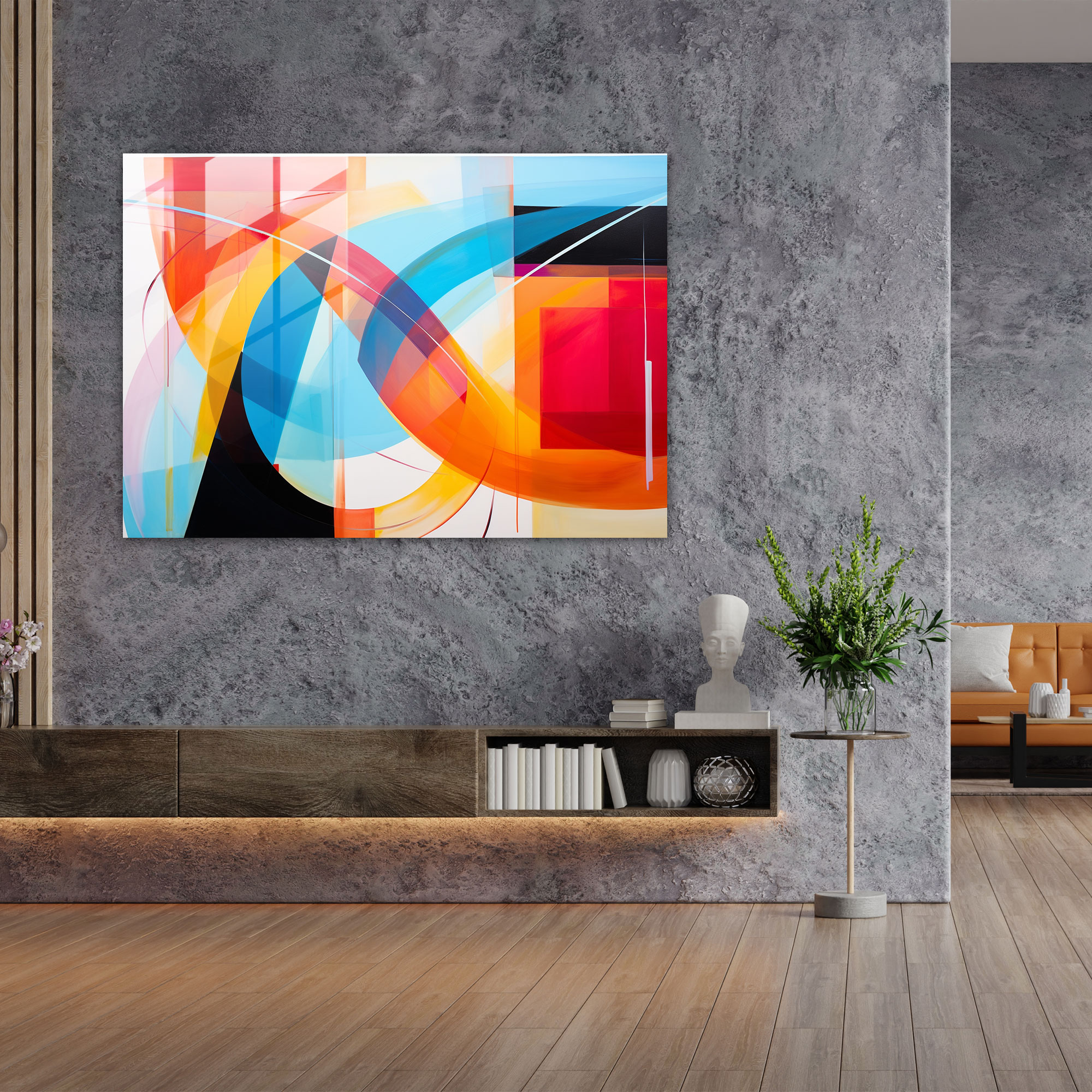 Contemporary Glass Print Of World - Earth, Geometric Shapes, Contemporary, Wall Decoration