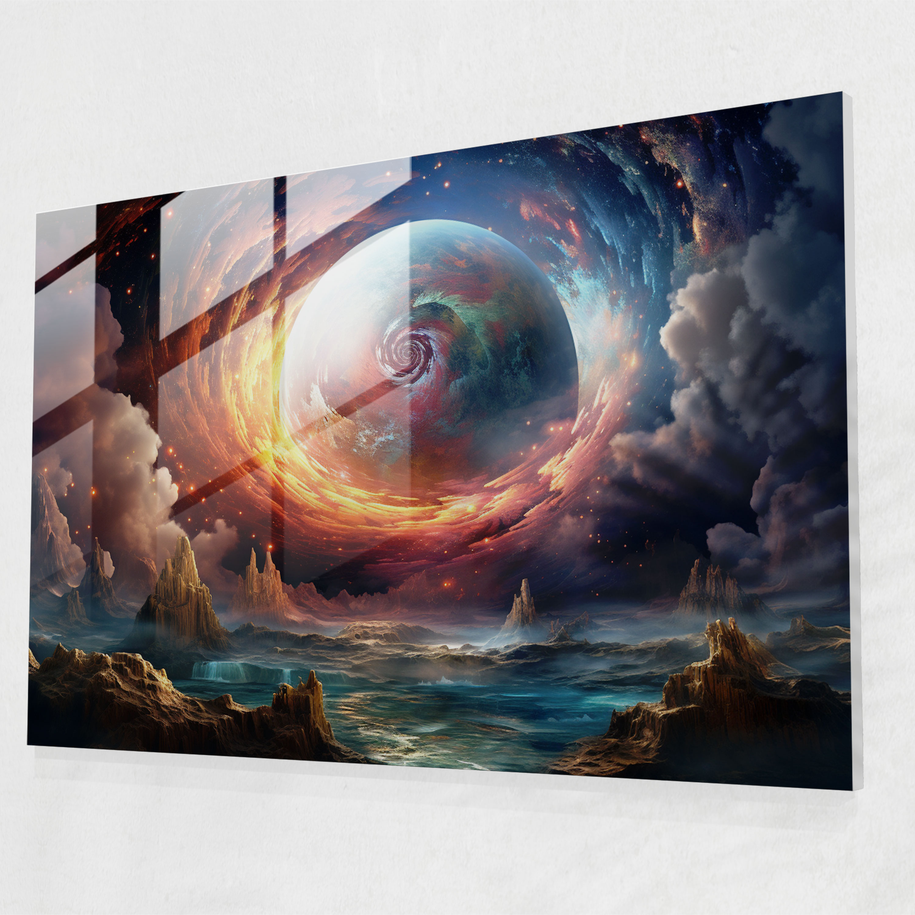 Floating Moon Glass Print - Earth, Wall Decoration, Modern Art, Glass Wall Art
