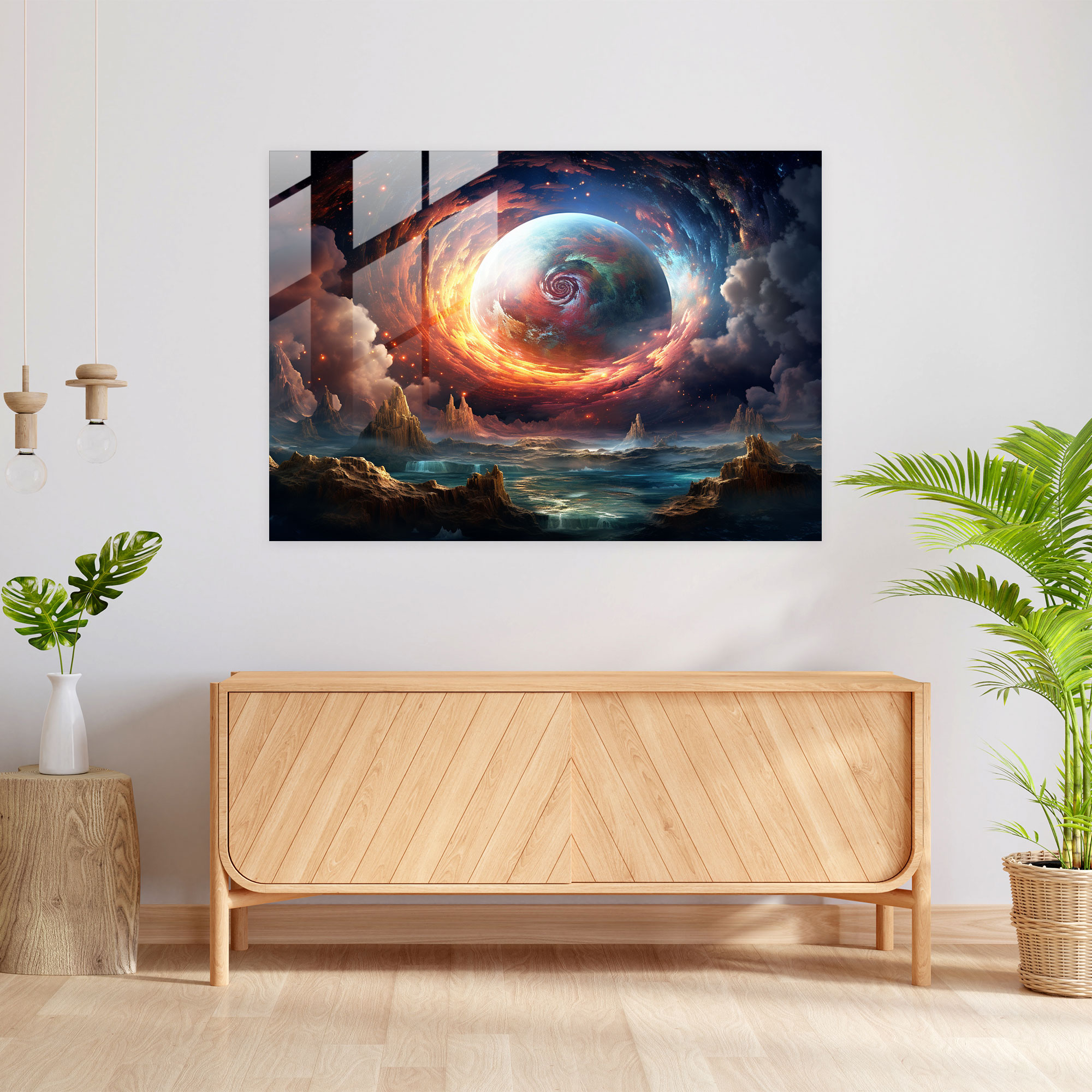Floating Moon Glass Print - Earth, Wall Decoration, Modern Art, Glass Wall Art