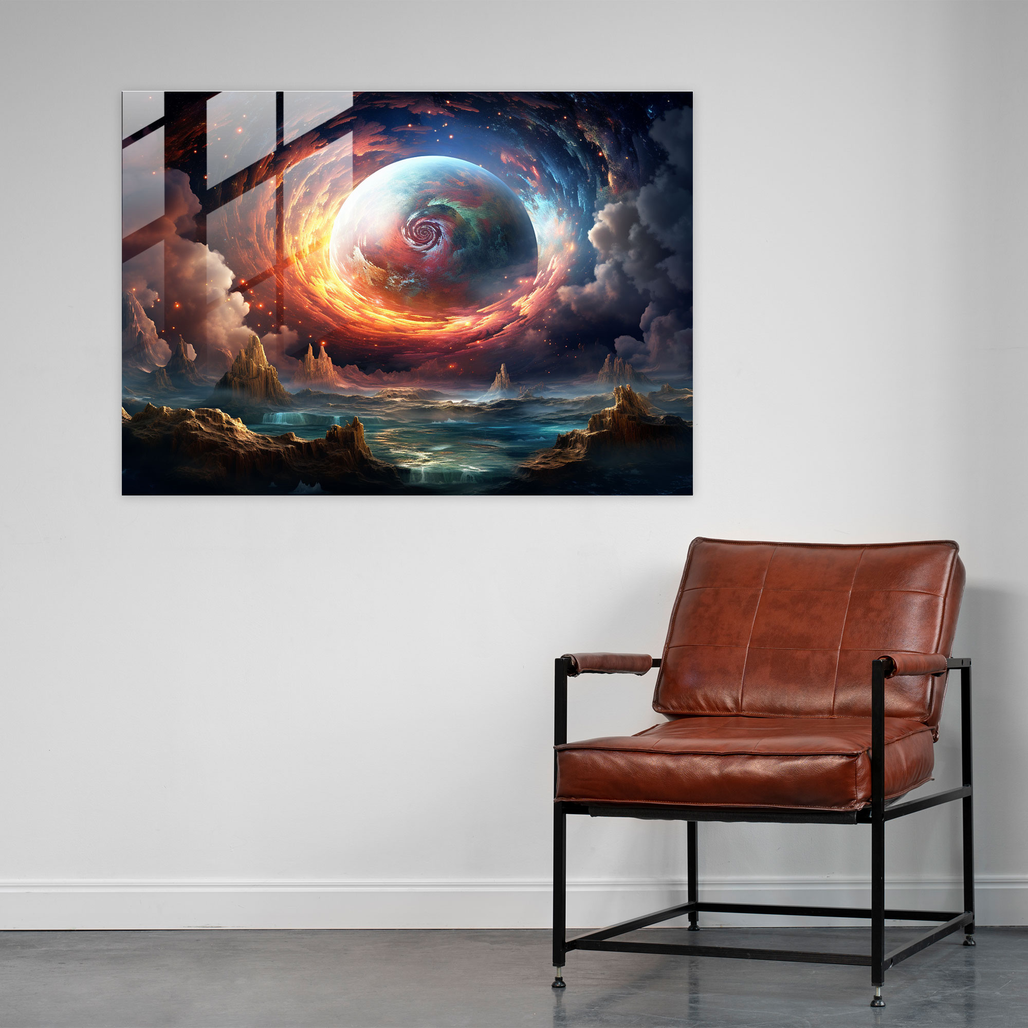 Floating Moon Glass Print - Earth, Wall Decoration, Modern Art, Glass Wall Art