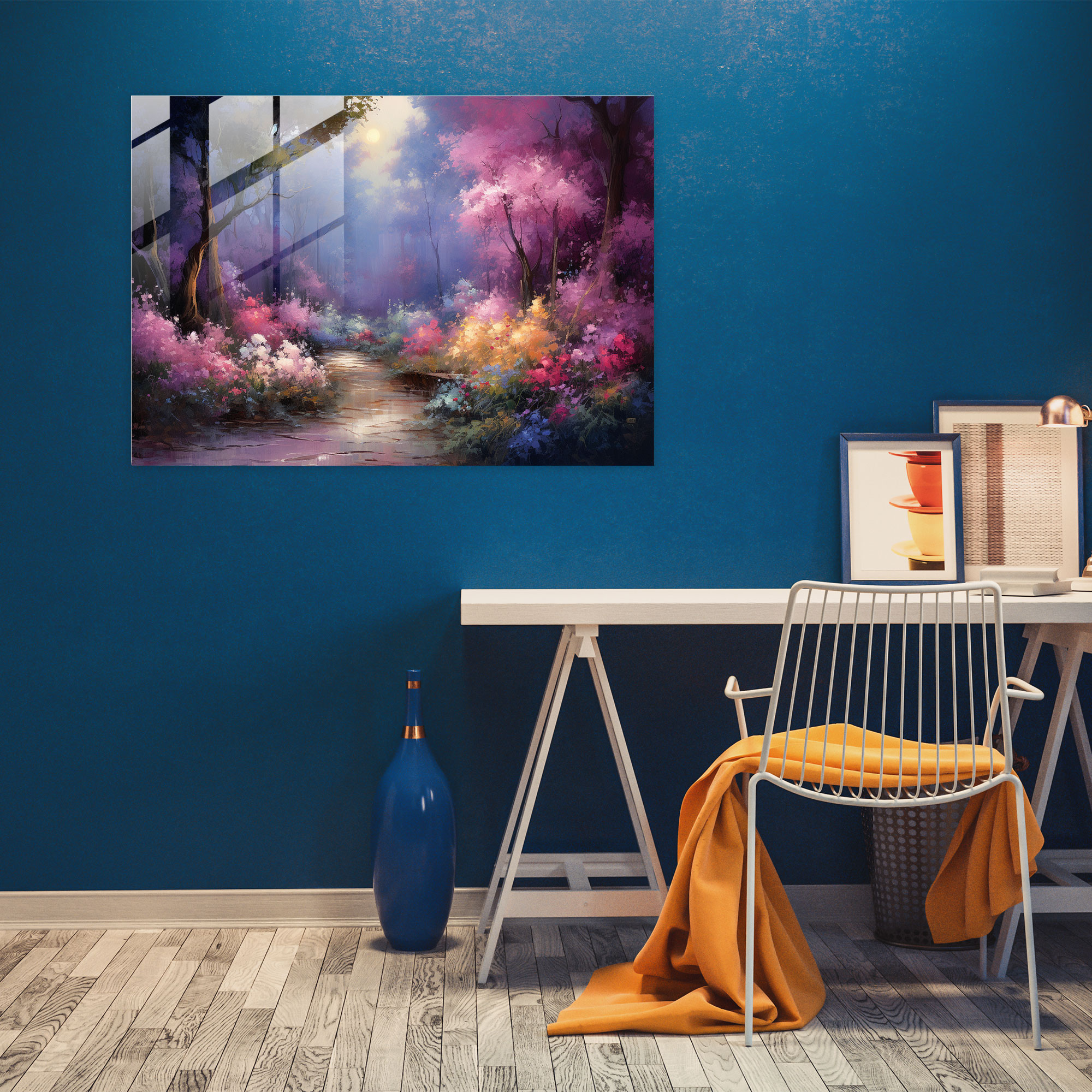 Moonlit Garden Glass Print - Earth, Blooming Flowers, Moon, Glass Print