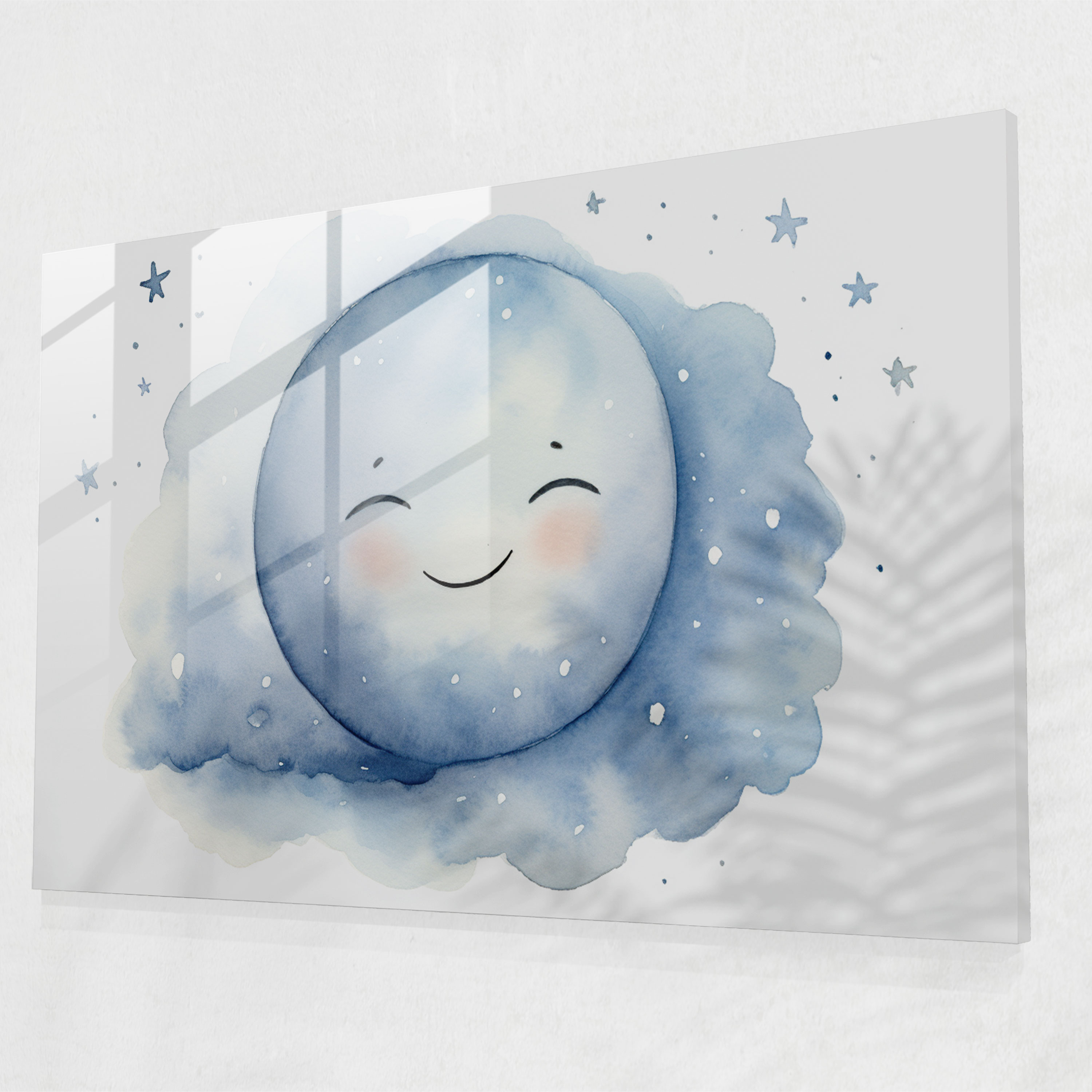 Smiling Moon Glass Wall Art - Earth, Home Decoration, Smiling Face, Adorable Moon