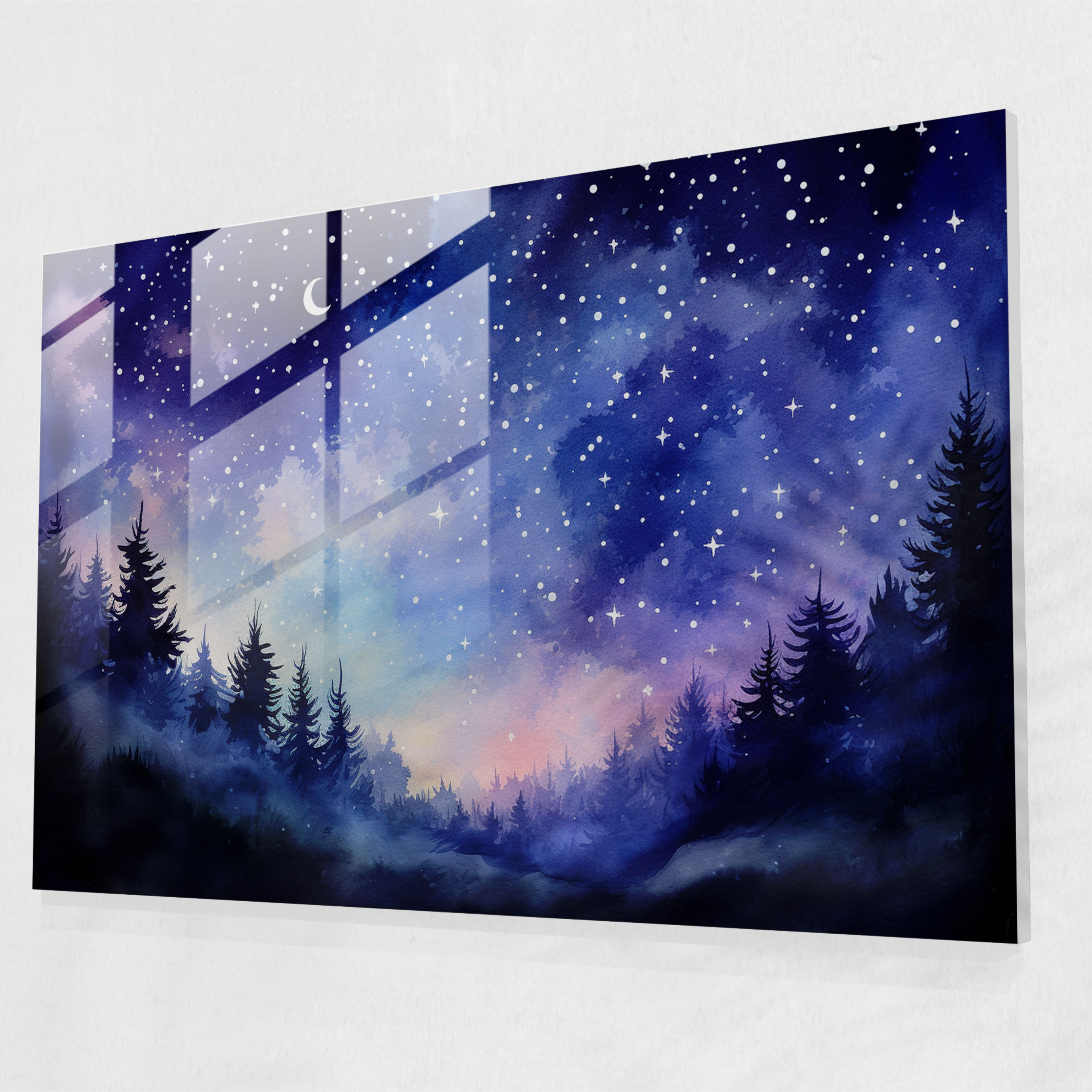 Moon Glass Print - Earth, Modern Art, Midnight Sky, Wall Decoration