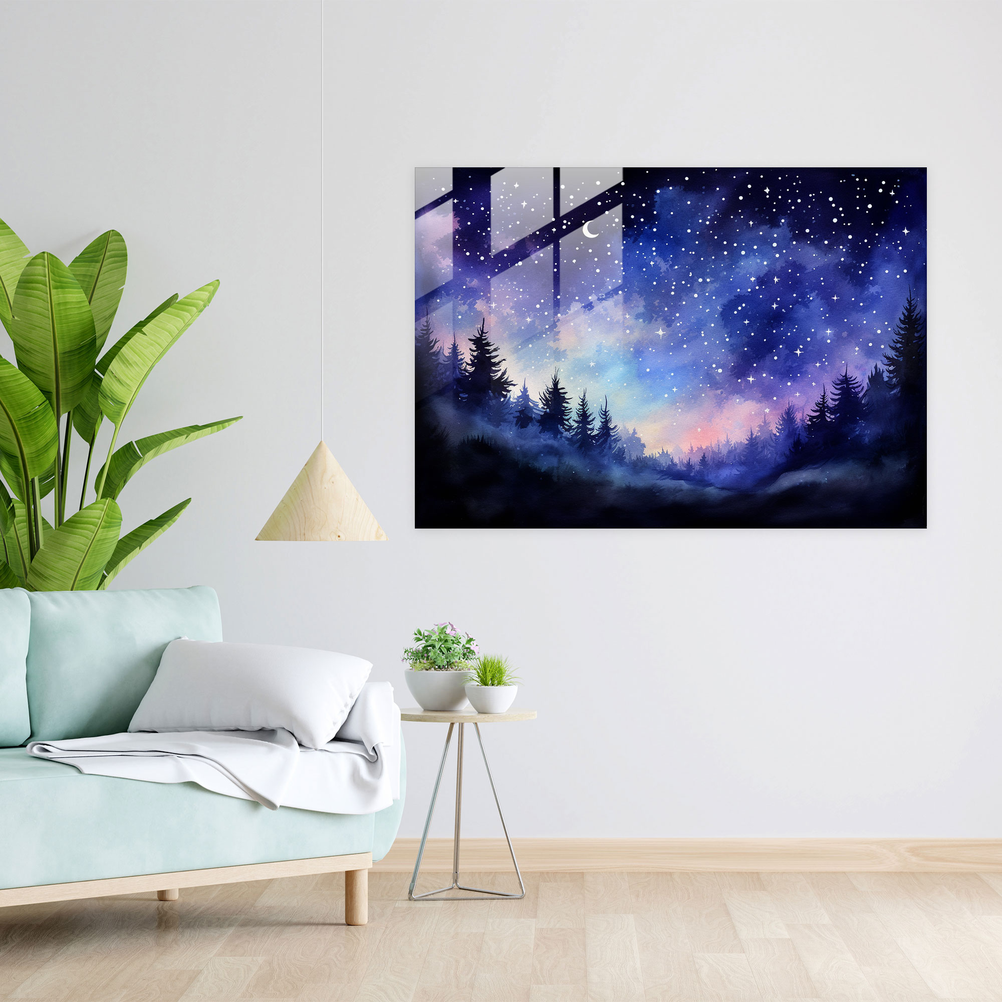 Moon Glass Print - Earth, Modern Art, Midnight Sky, Wall Decoration