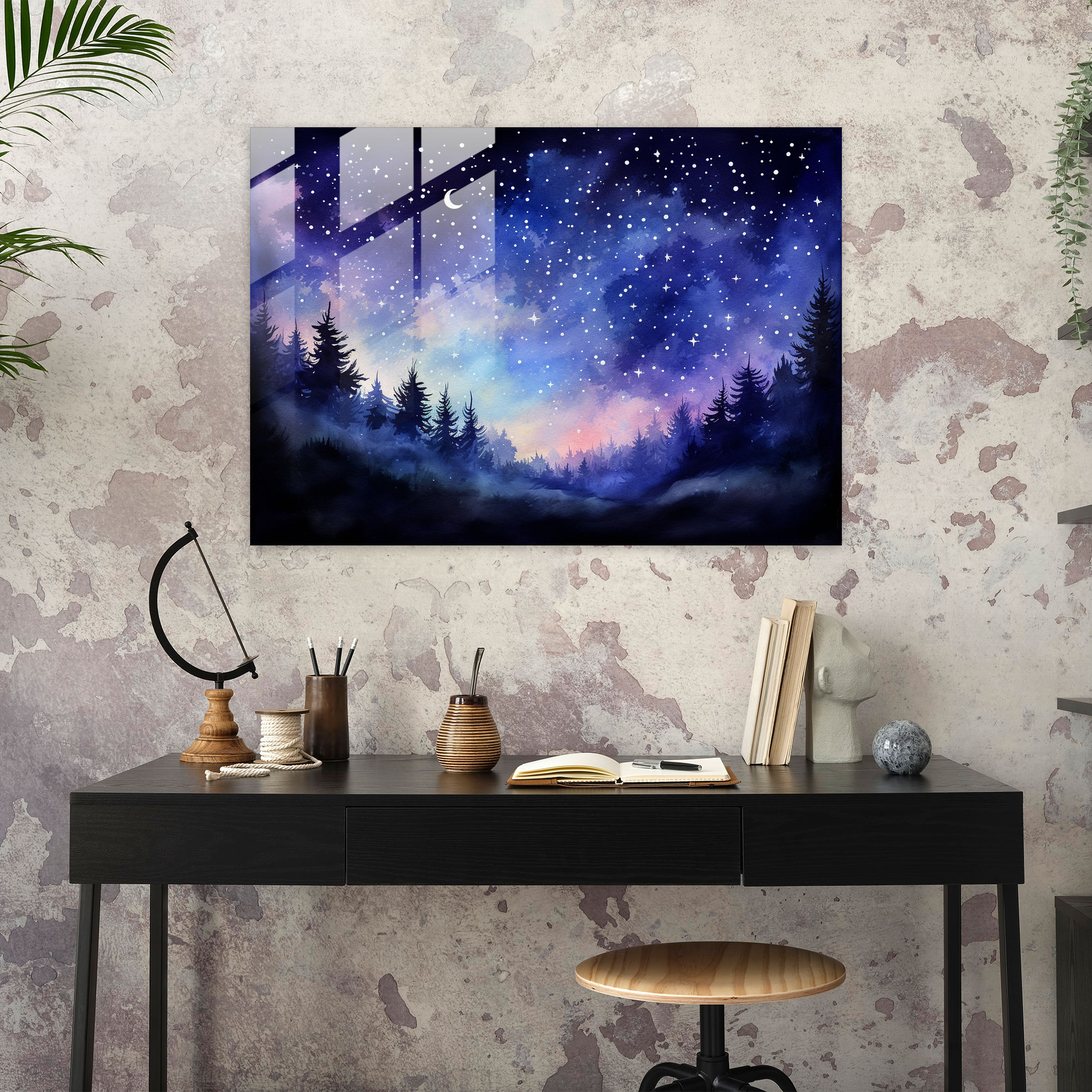 Moon Glass Print - Earth, Modern Art, Midnight Sky, Wall Decoration