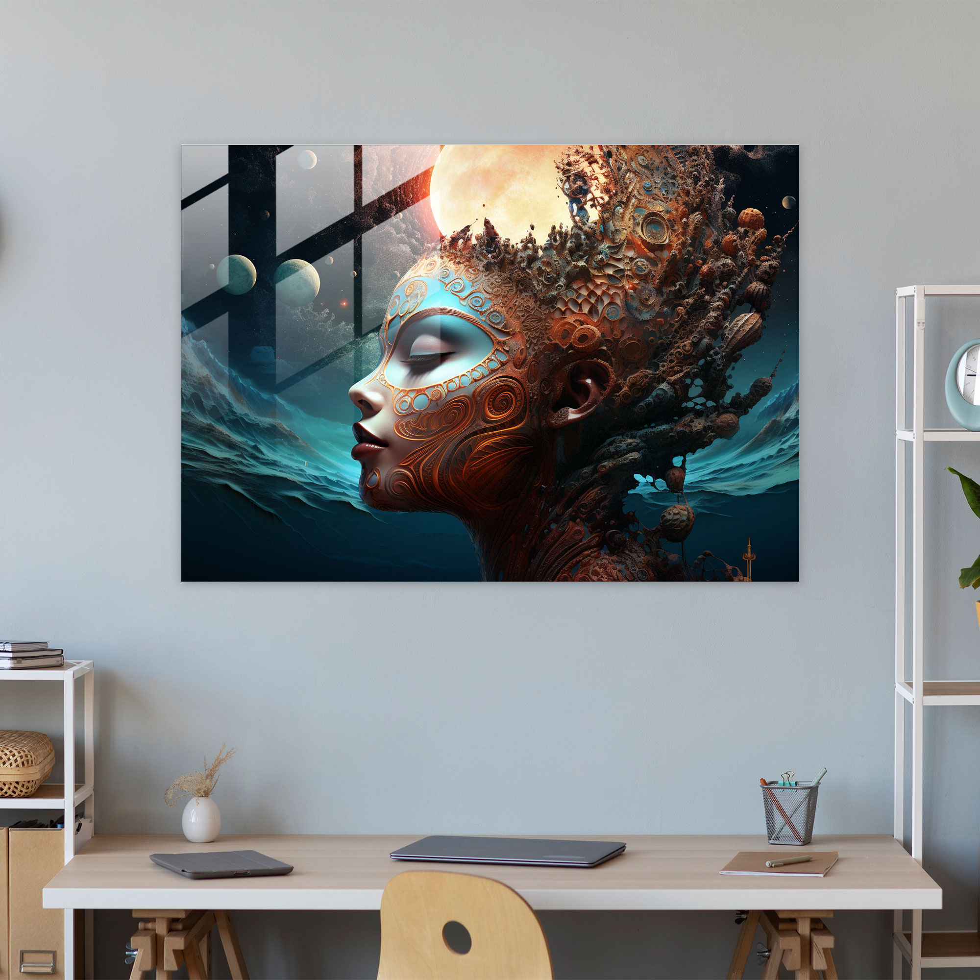 Moon Glass Wall Art - Earth, Digital Art, Modern Art, Glass Wall Art