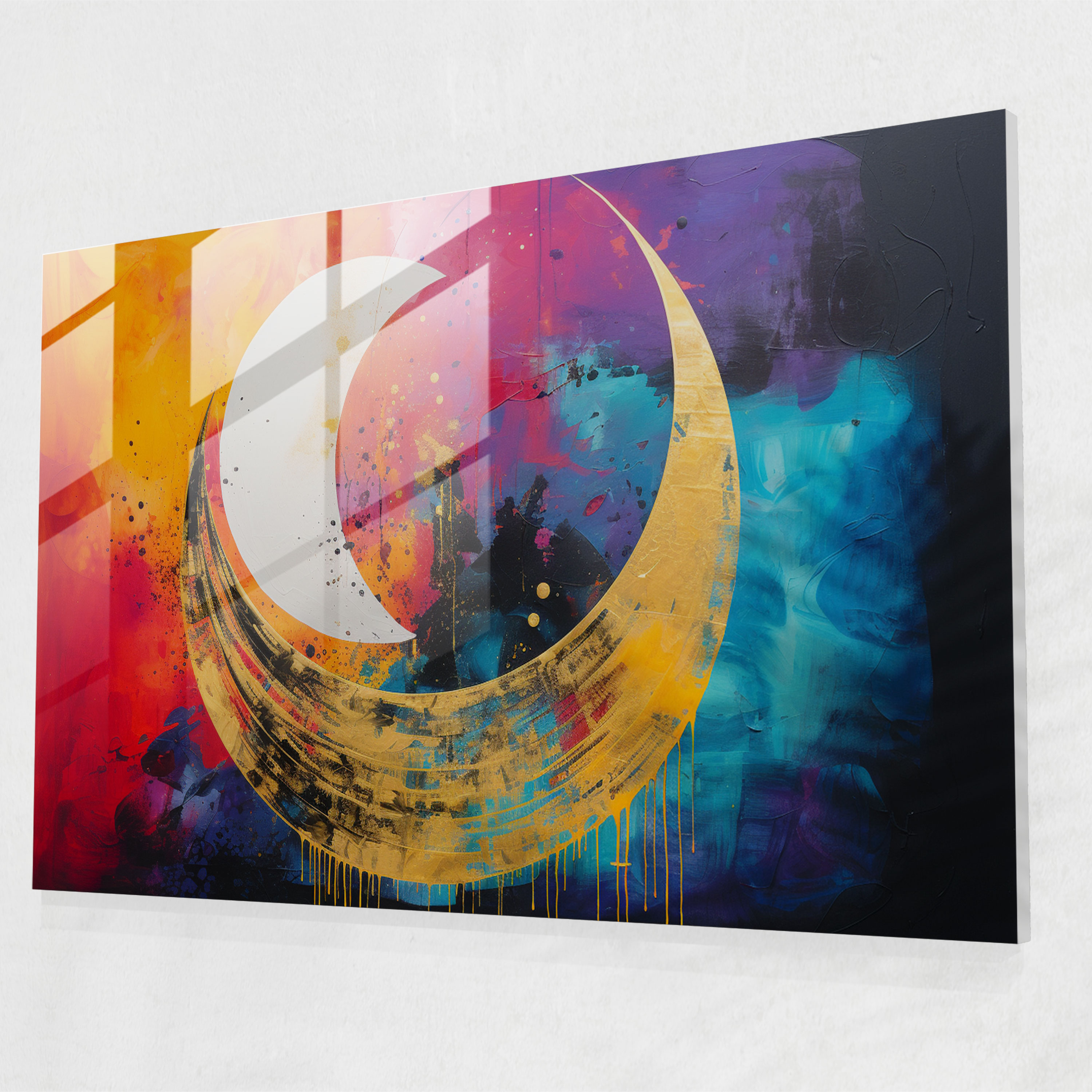 Moon Wall Decoration - Earth, Moon Silhouette, Harmonious Balance, Vibrant Abstract Colors