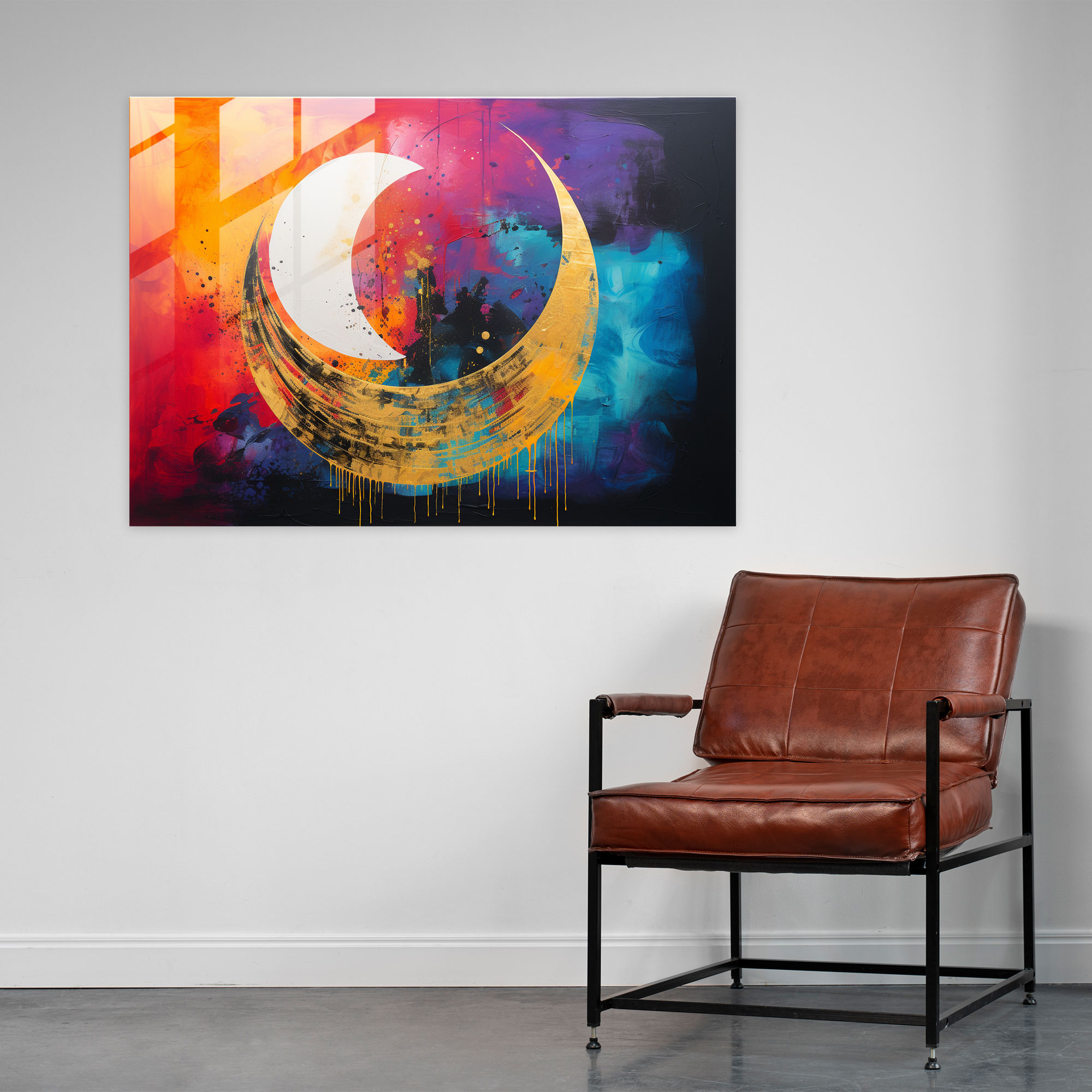 Moon Wall Decoration - Earth, Moon Silhouette, Harmonious Balance, Vibrant Abstract Colors