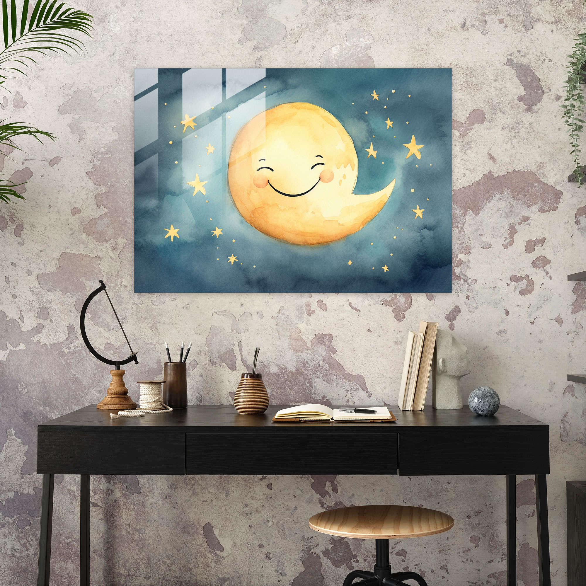 Moon Home Decoration - Earth, Joy, Glass Print, Moon Character