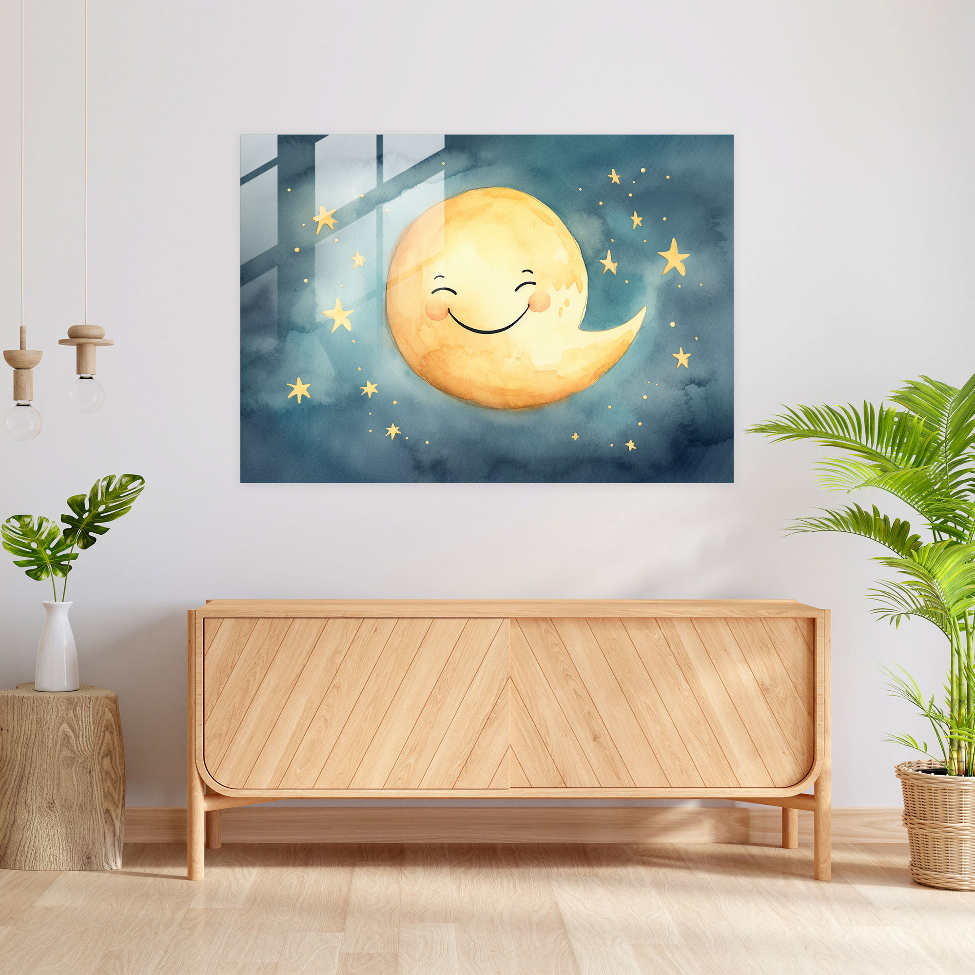 Moon Home Decoration - Earth, Joy, Glass Print, Moon Character