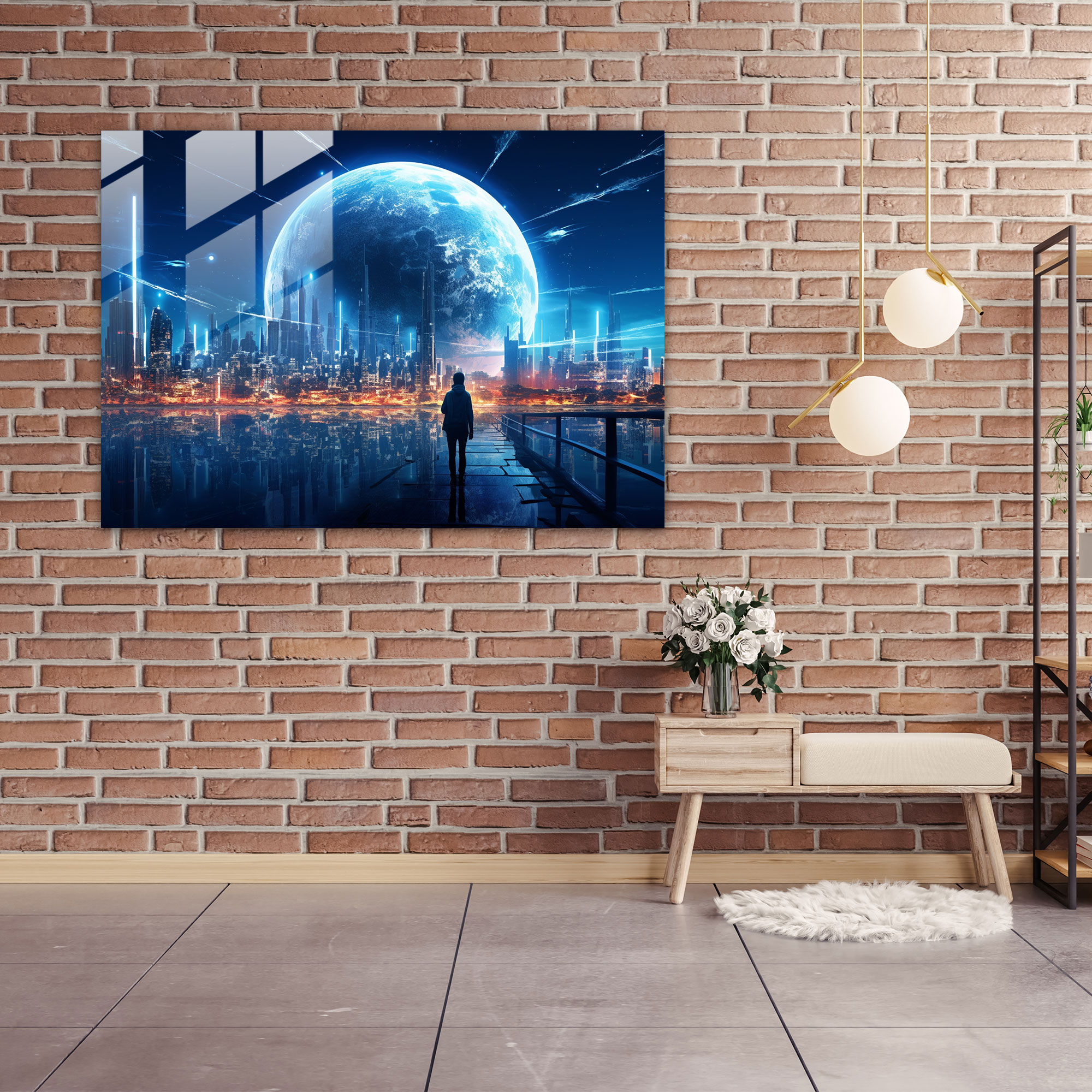 Moon Wall Decoration - Earth, Glass Wall Art, Moon, Modern Art