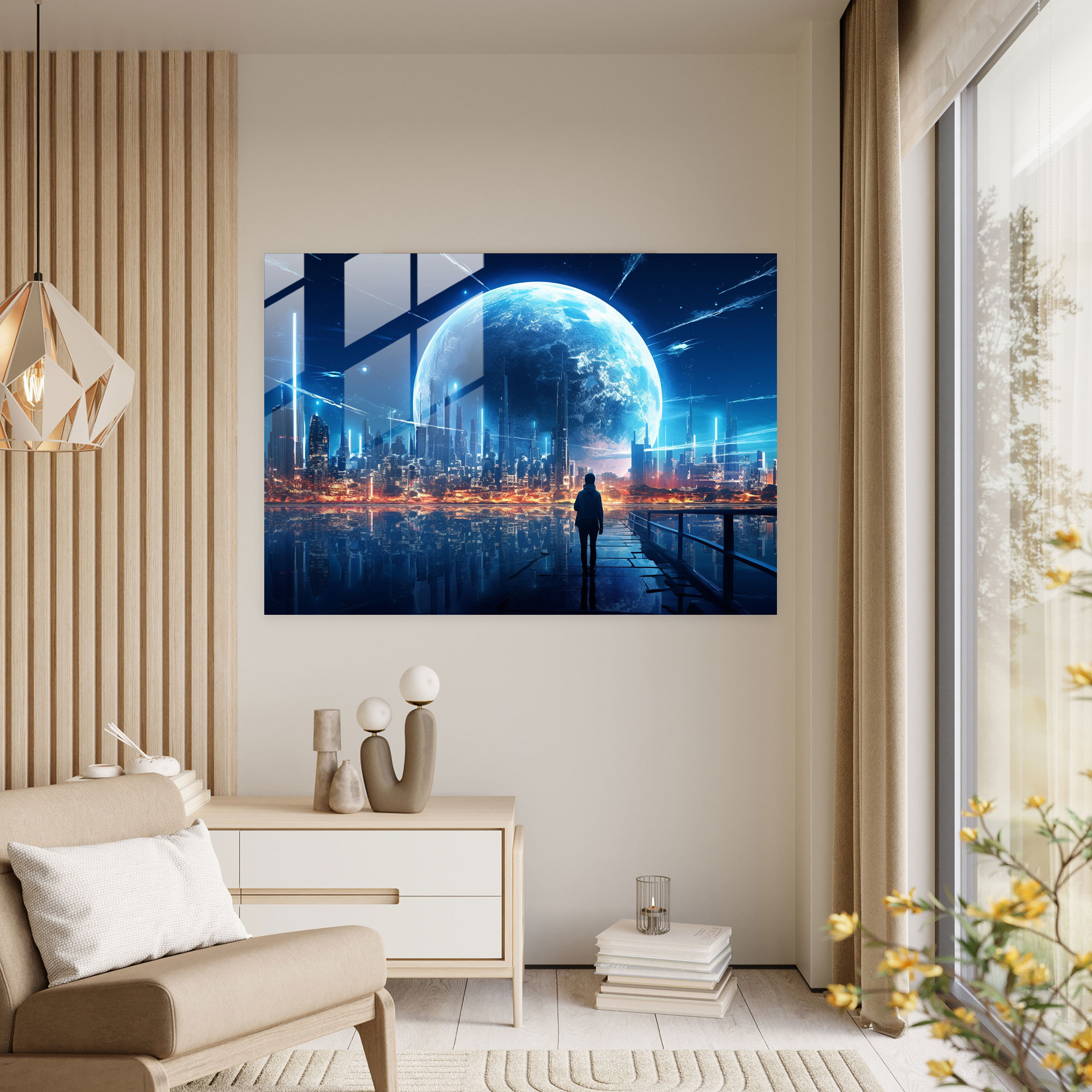 Moon Wall Decoration - Earth, Glass Wall Art, Moon, Modern Art