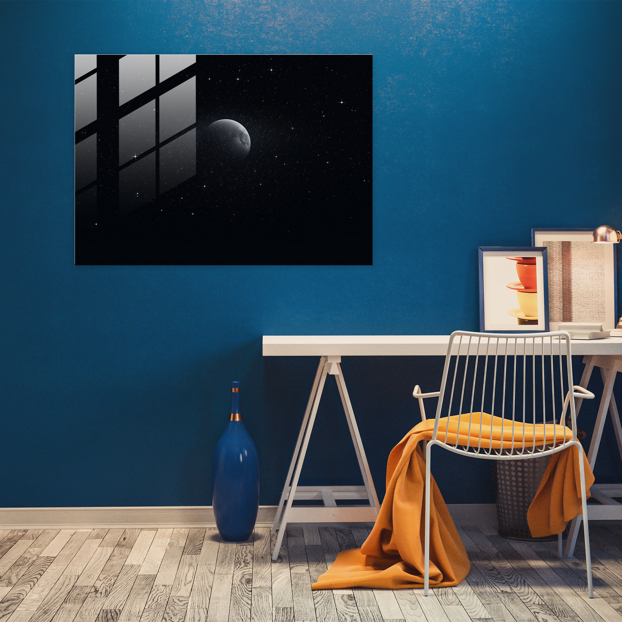 Moon Glass Print - Earth, Simplicity, Wall Decoration, Single Full Moon