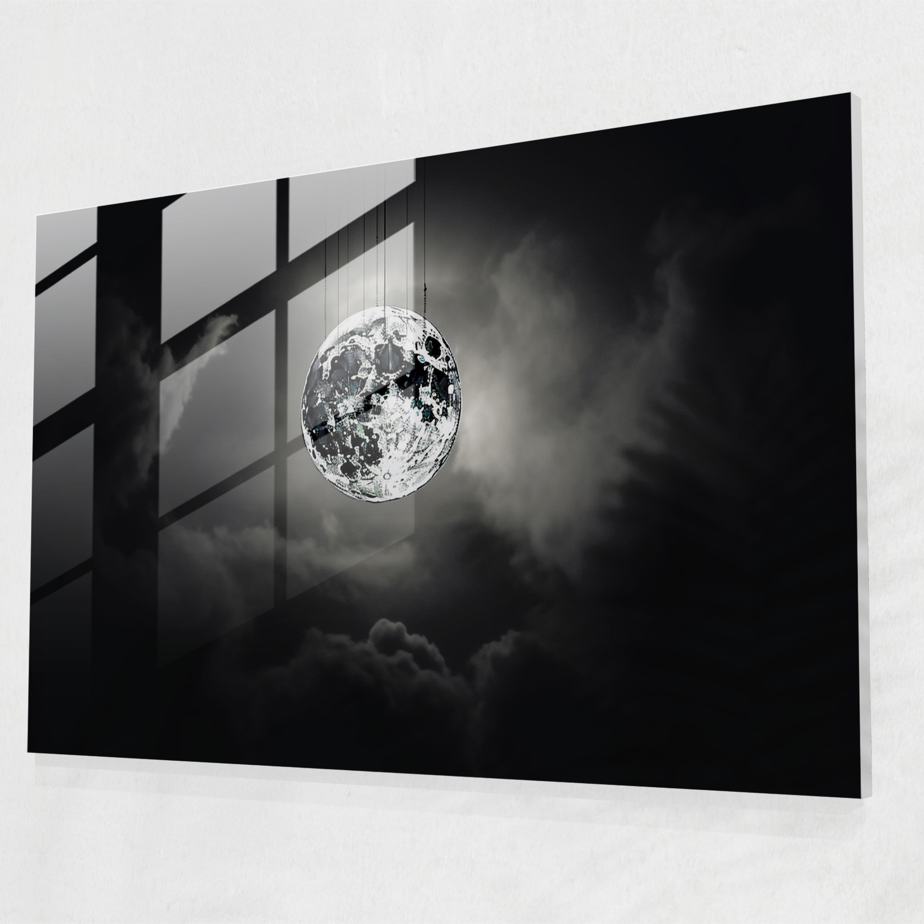 Moon Glass Art - Earth, Intrigue, Black And White Photography, Glass Print