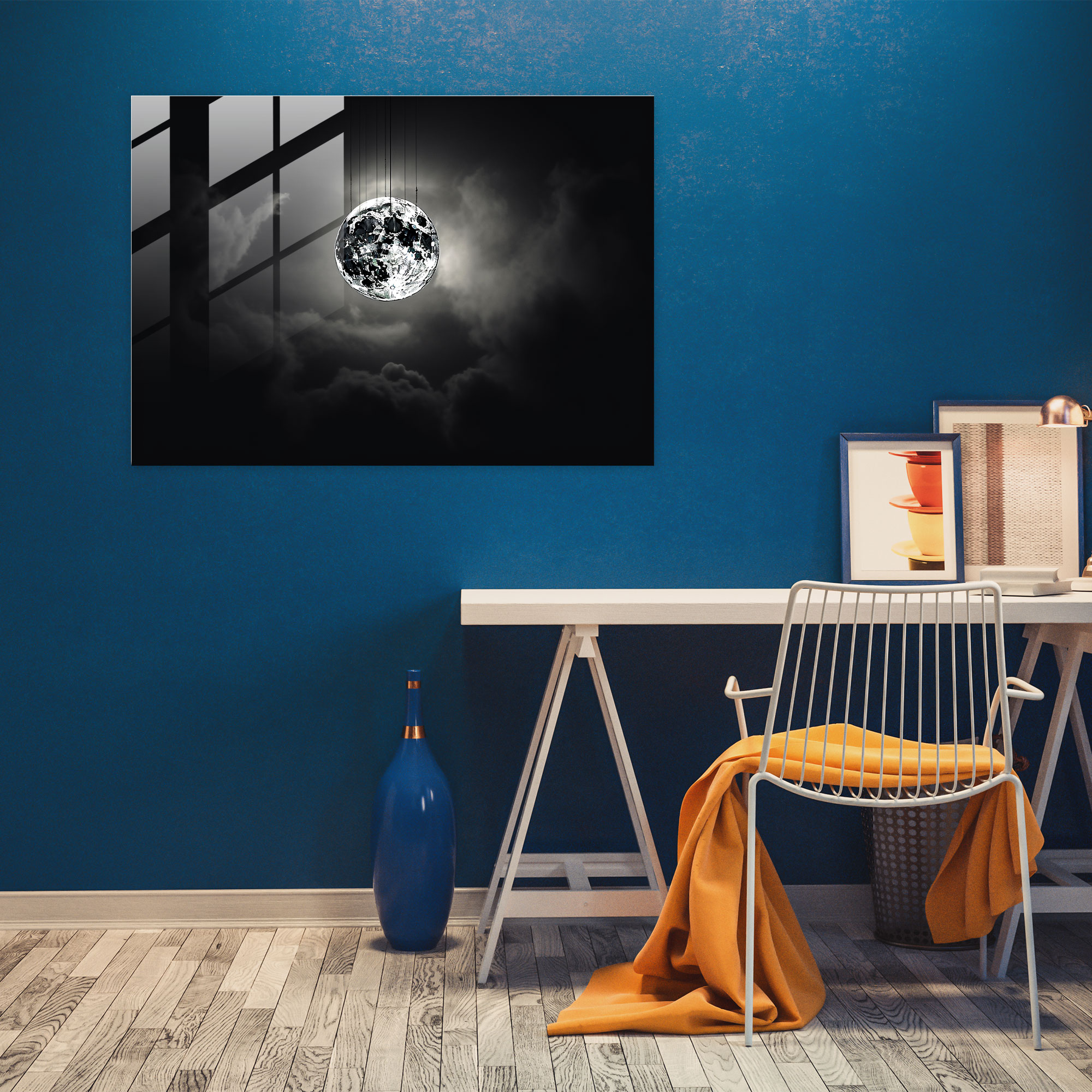 Moon Glass Art - Earth, Intrigue, Black And White Photography, Glass Print