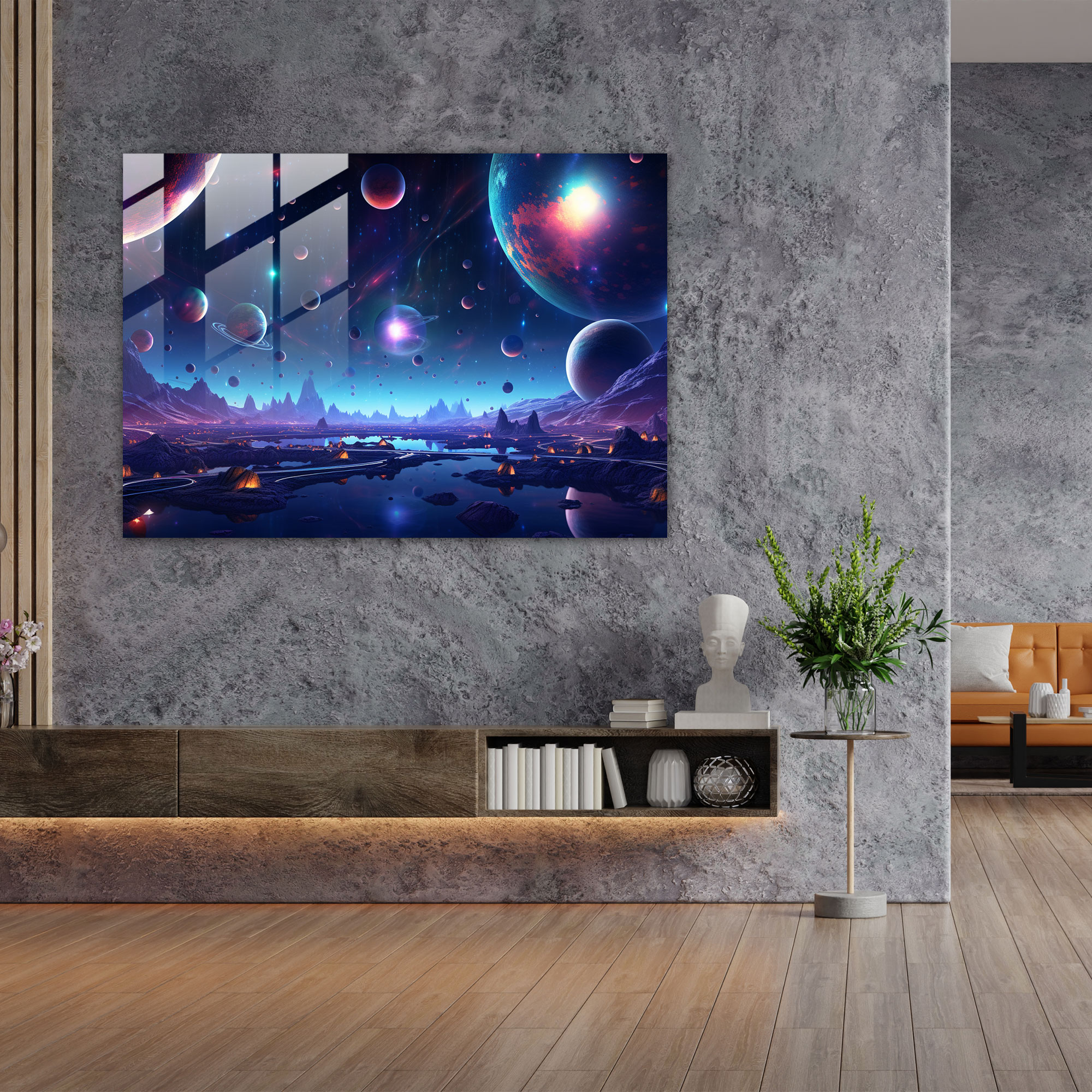 Surreal Galaxy Glass Wall Art - Earth, Wall Decoration, Modern Art, Surreal