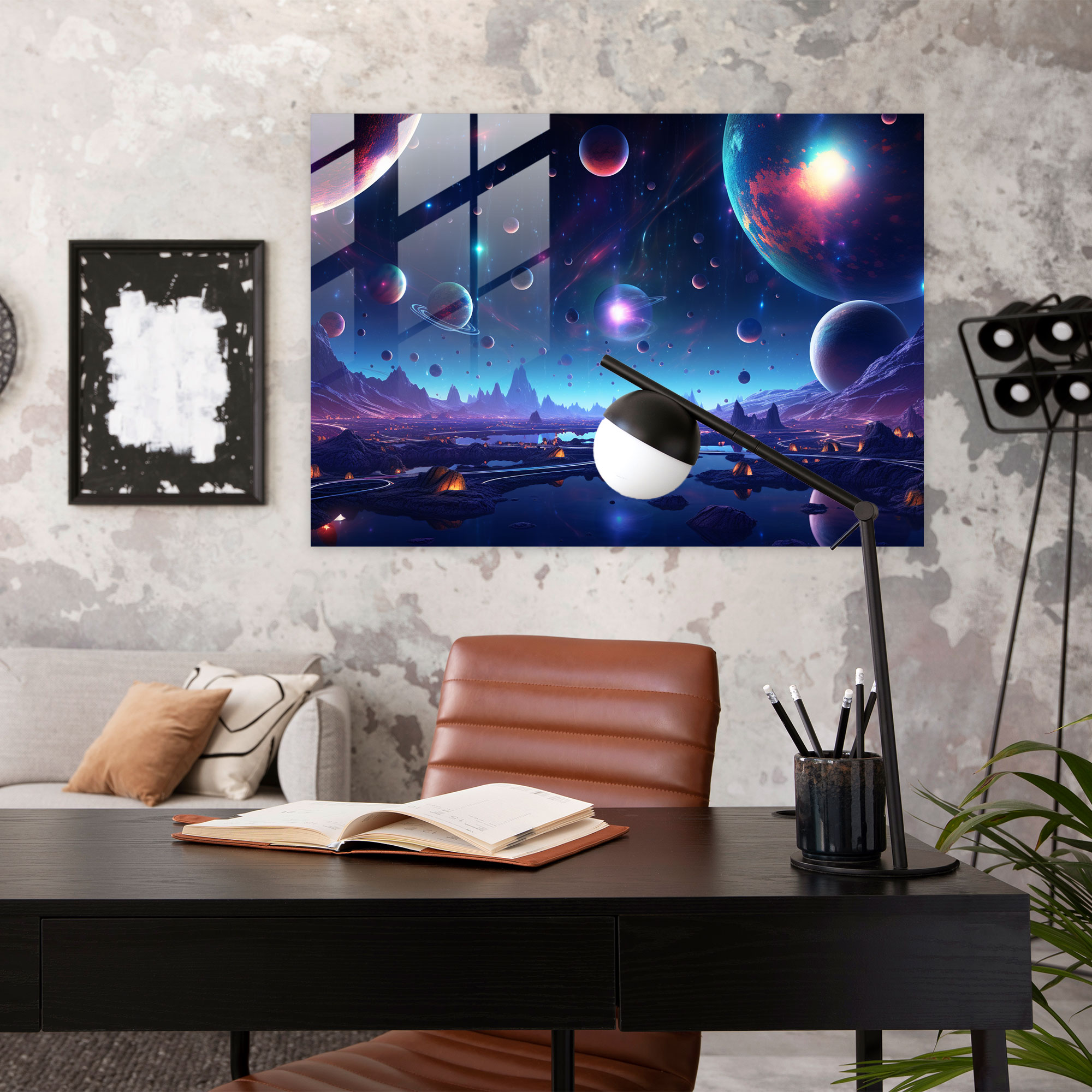 Surreal Galaxy Glass Wall Art - Earth, Wall Decoration, Modern Art, Surreal