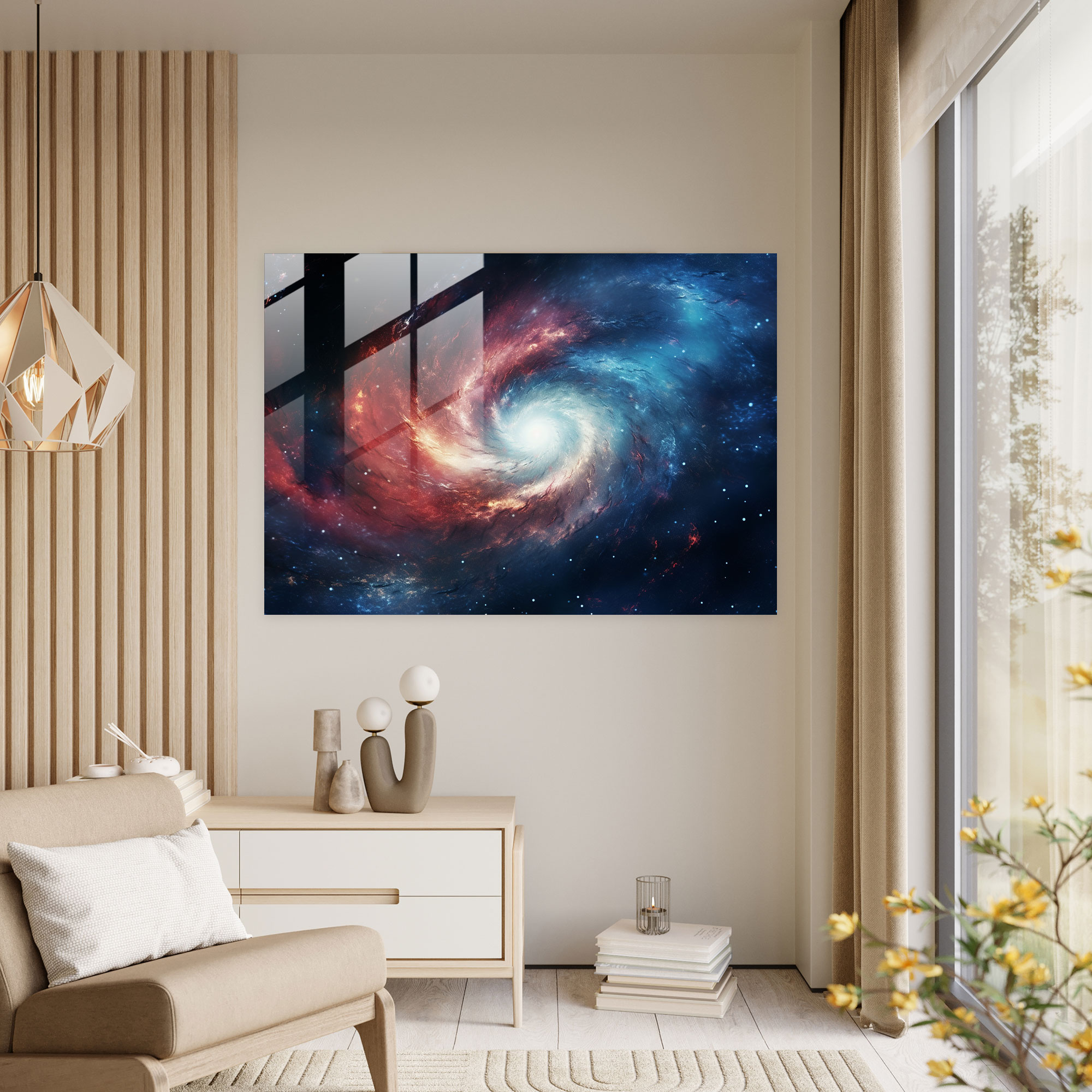 Spiral Galaksi Cam Tablo - Dünya Cam Duvar Sanatı Kozmik Toz