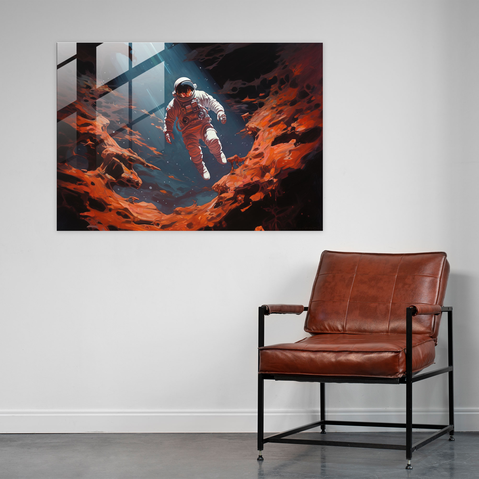 Floating Astronaut Galaxy Glass Print - Earth, Floating Astronaut, Glass Wall Art, Galaxy