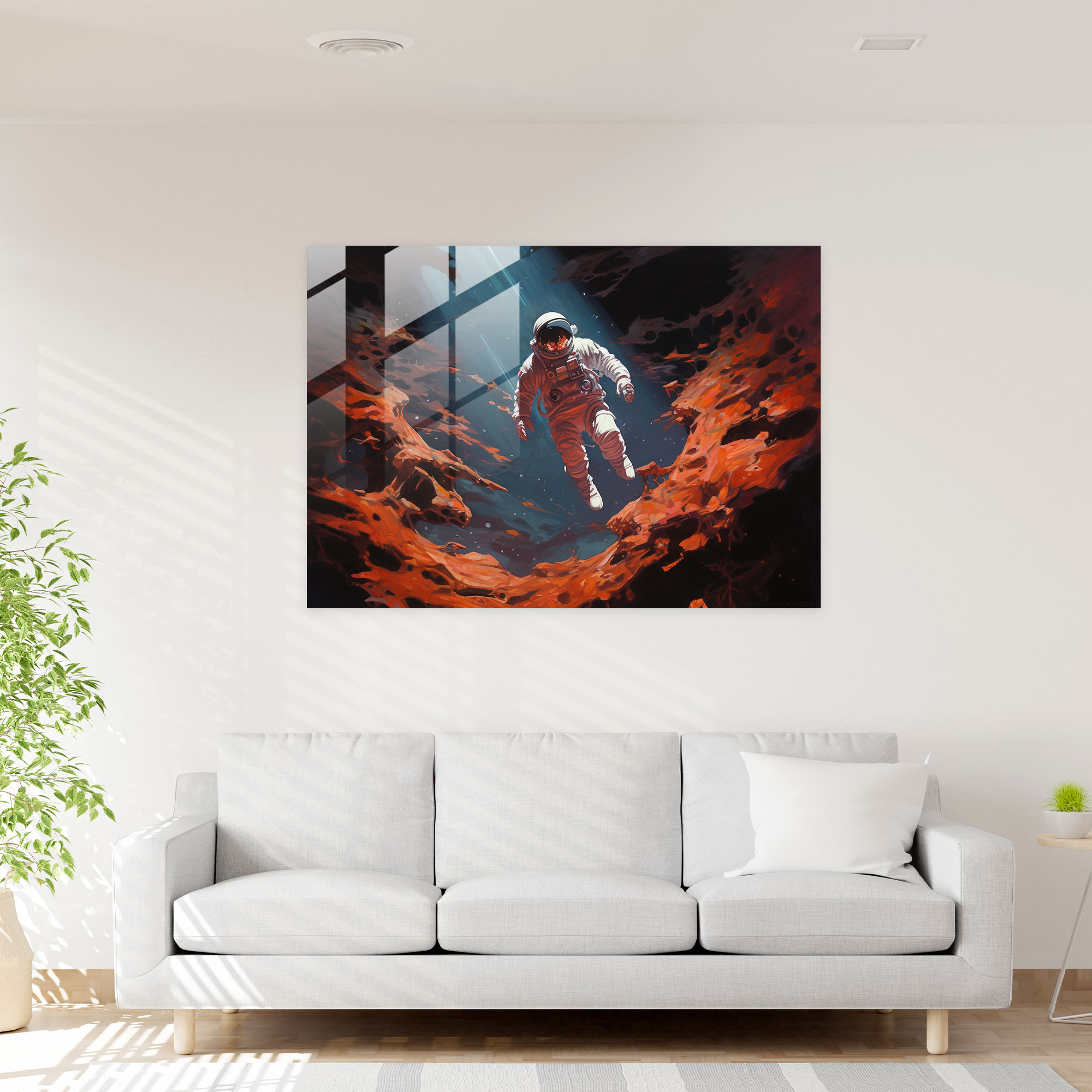Floating Astronaut Galaxy Glass Print - Earth, Floating Astronaut, Glass Wall Art, Galaxy