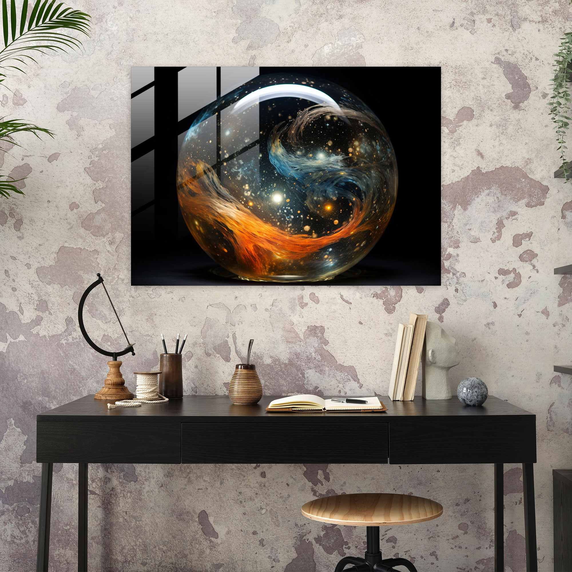 Cosmic Galaxy Glass Wall Art - Earth, Glass Art, Wall Decoration, Cosmic Clouds