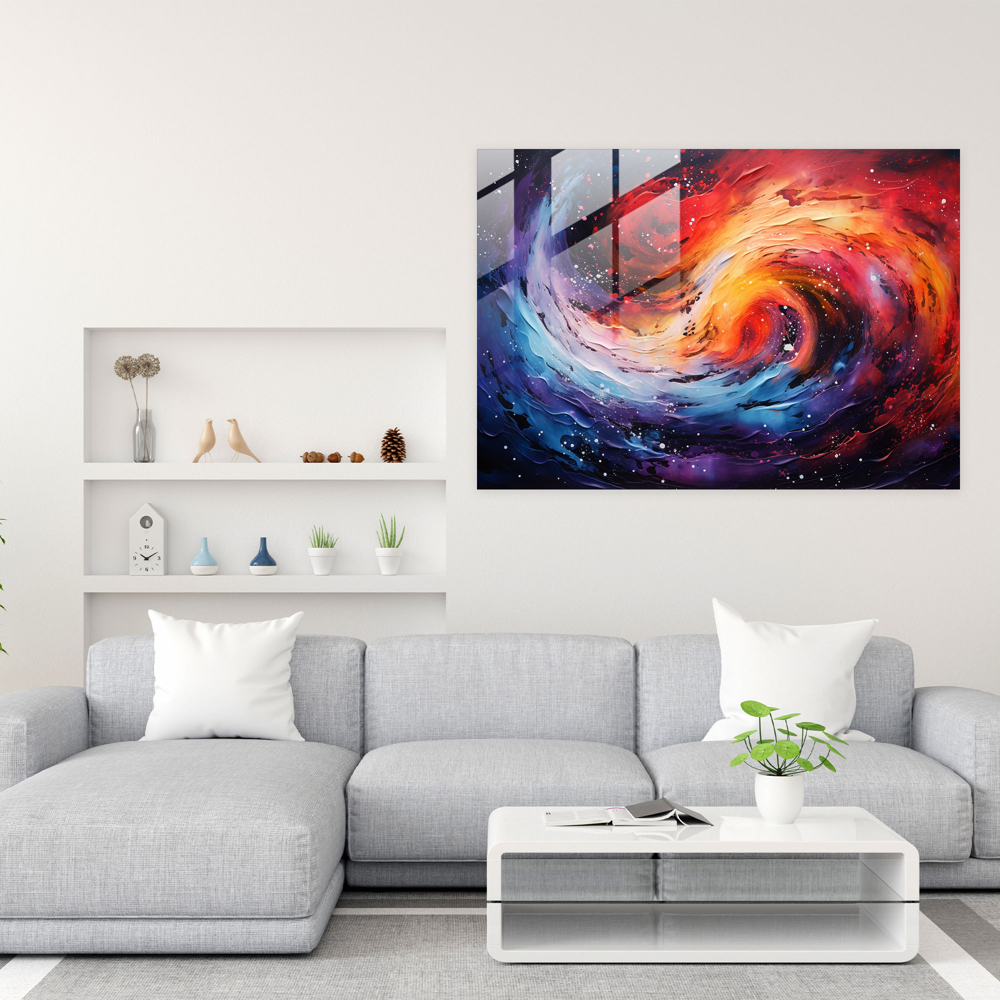 Galaxy Glass Print - Earth, Stars, Abstract Acrylic Painting, Vibrant Colors