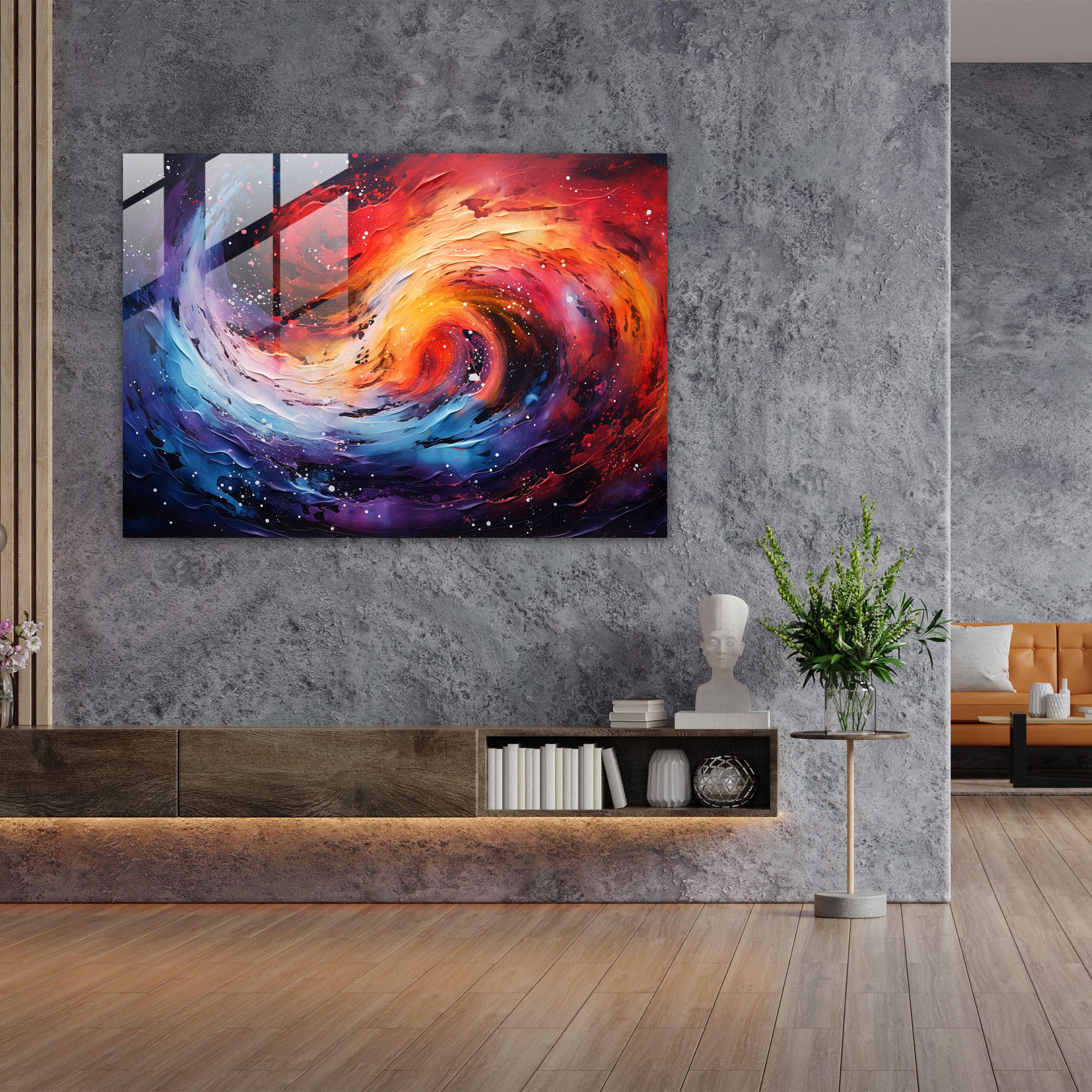 Galaxy Glass Print - Earth, Stars, Abstract Acrylic Painting, Vibrant Colors