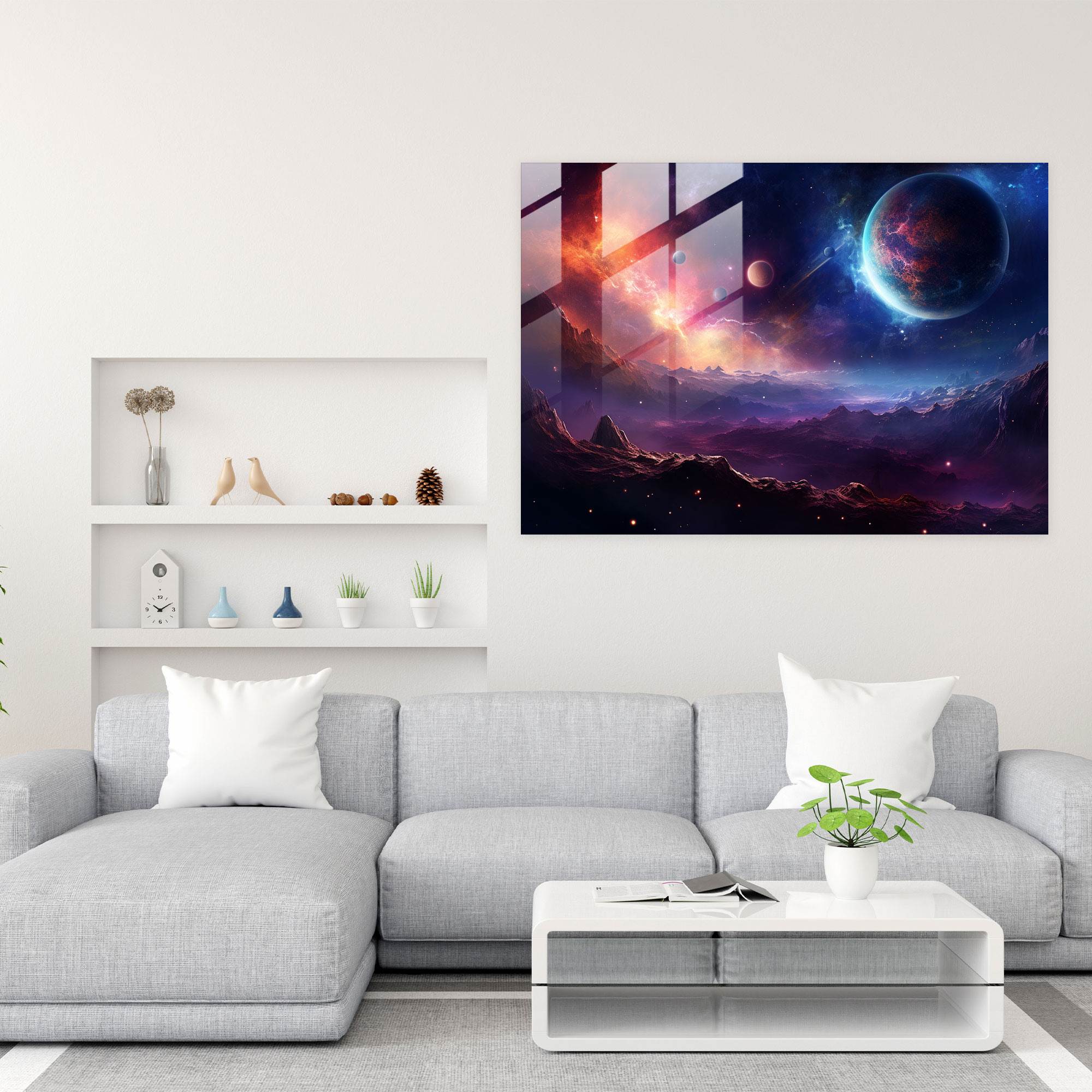 Galaxy Glass Wall Art - Earth, Vibrant Colors, Planets, Modern Art