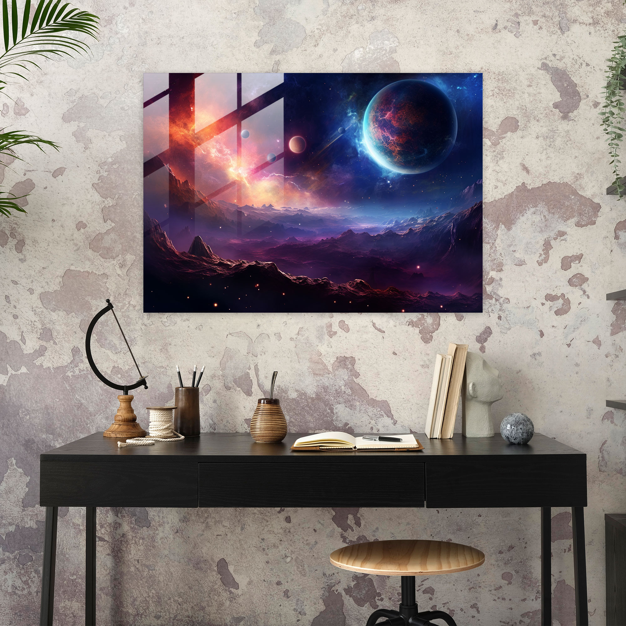 Galaxy Glass Wall Art - Earth, Vibrant Colors, Planets, Modern Art