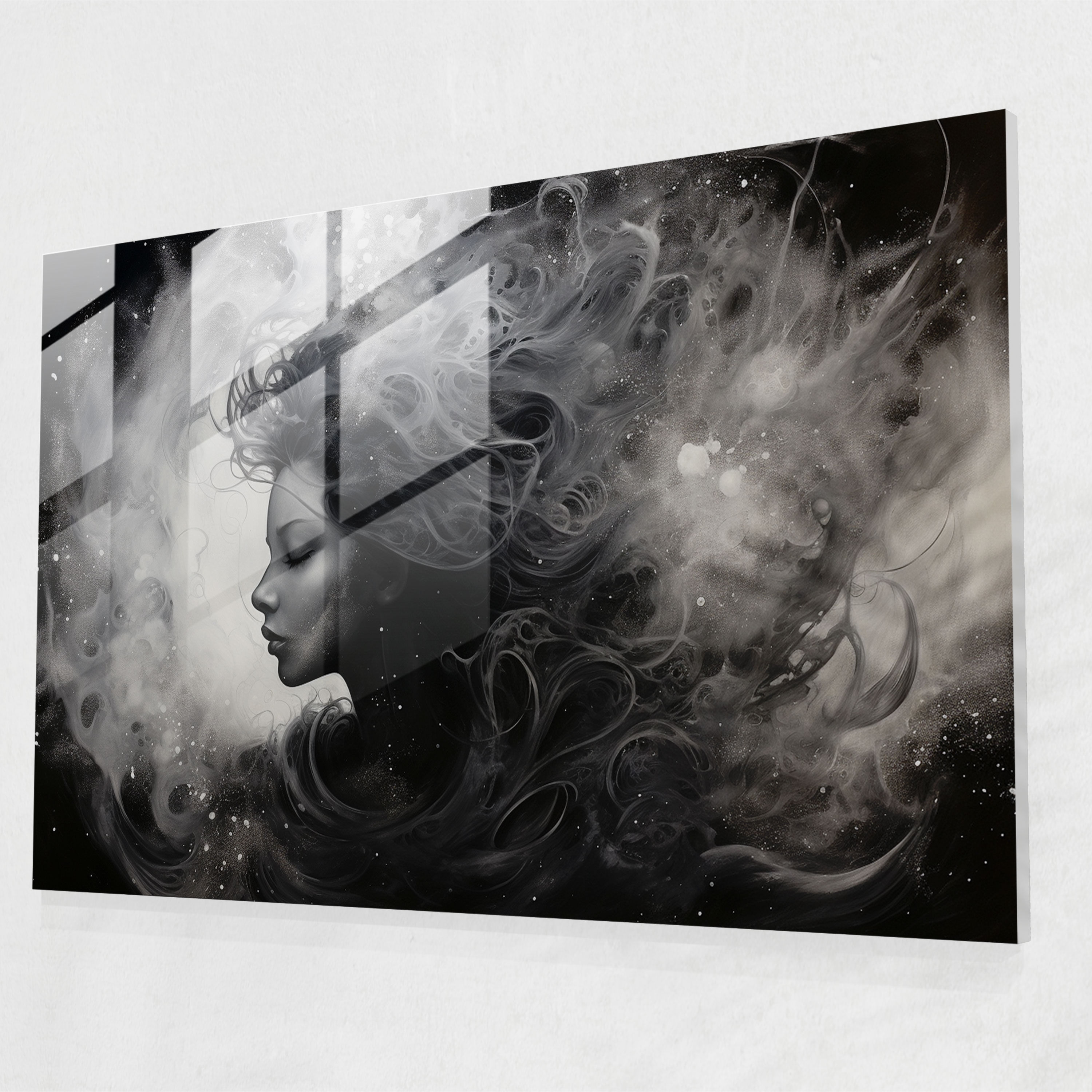 Galaxy Glass Art - Earth, Wall Decoration, Charcoal Drawing, Galaxy