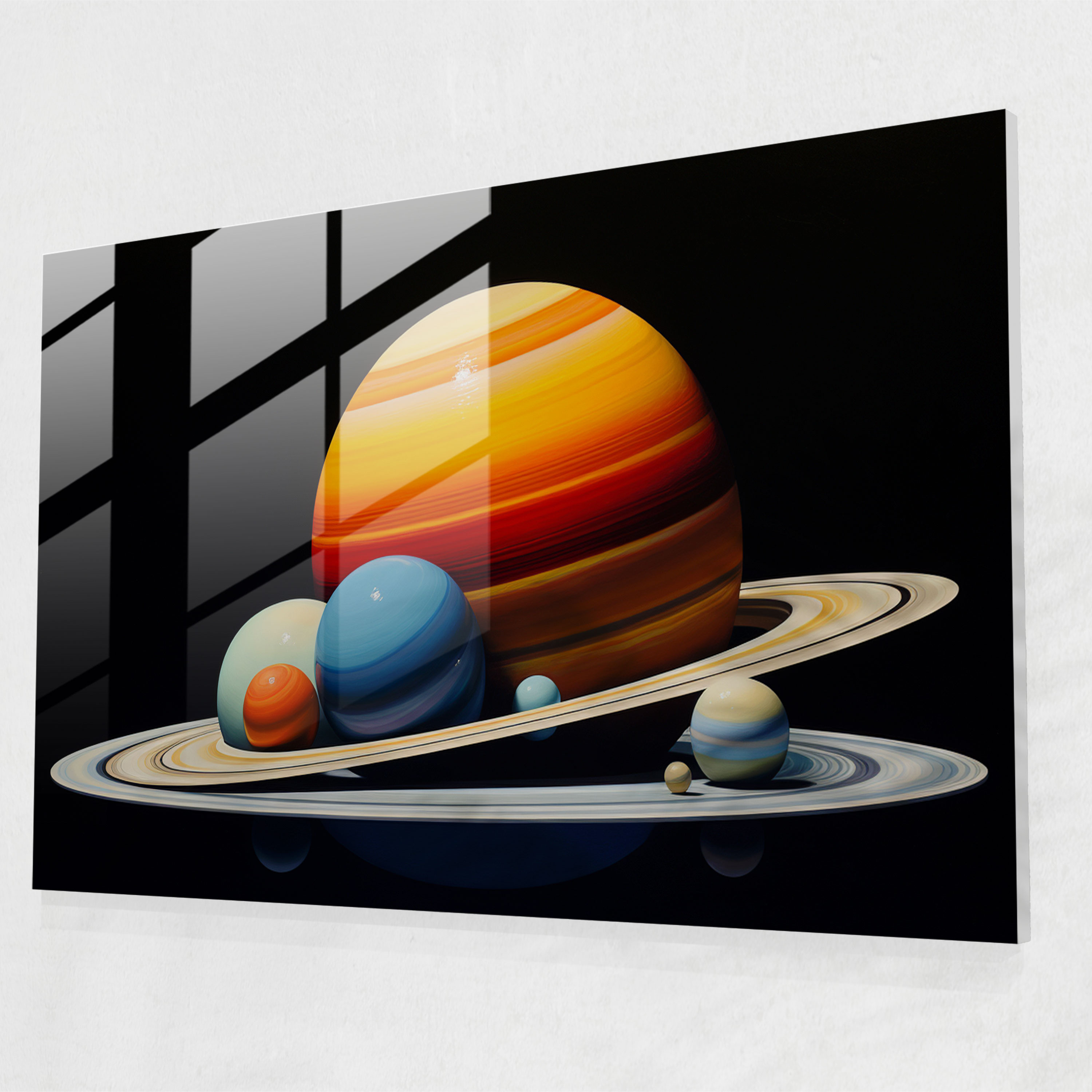 Saturn Glass Wall Art - Earth, Moons, Glass Art, Realistic Depiction