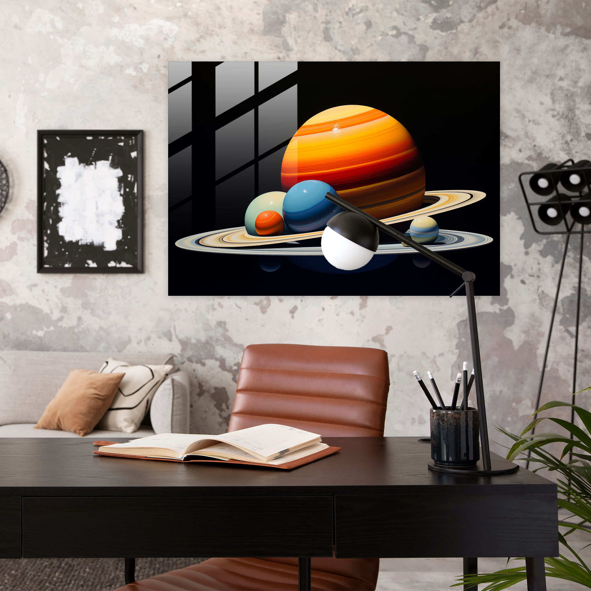 Saturn Glass Wall Art - Earth, Moons, Glass Art, Realistic Depiction