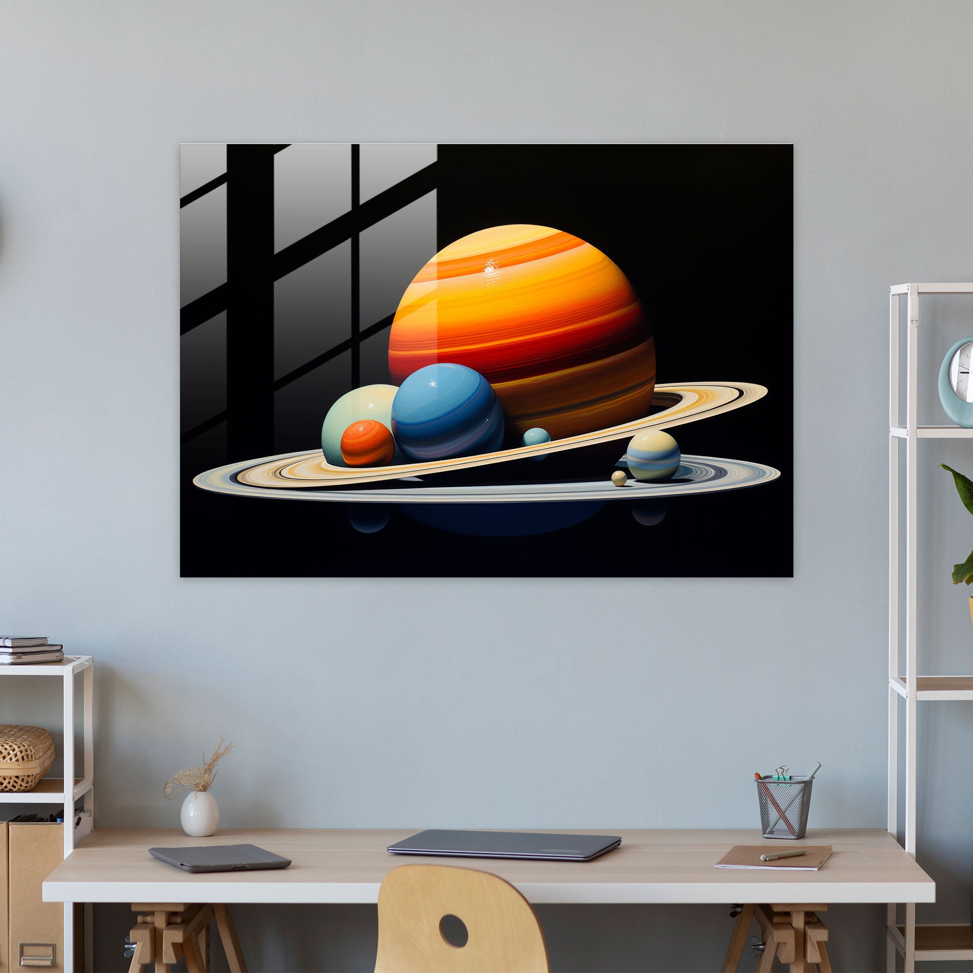 Saturn Glass Wall Art - Earth, Moons, Glass Art, Realistic Depiction