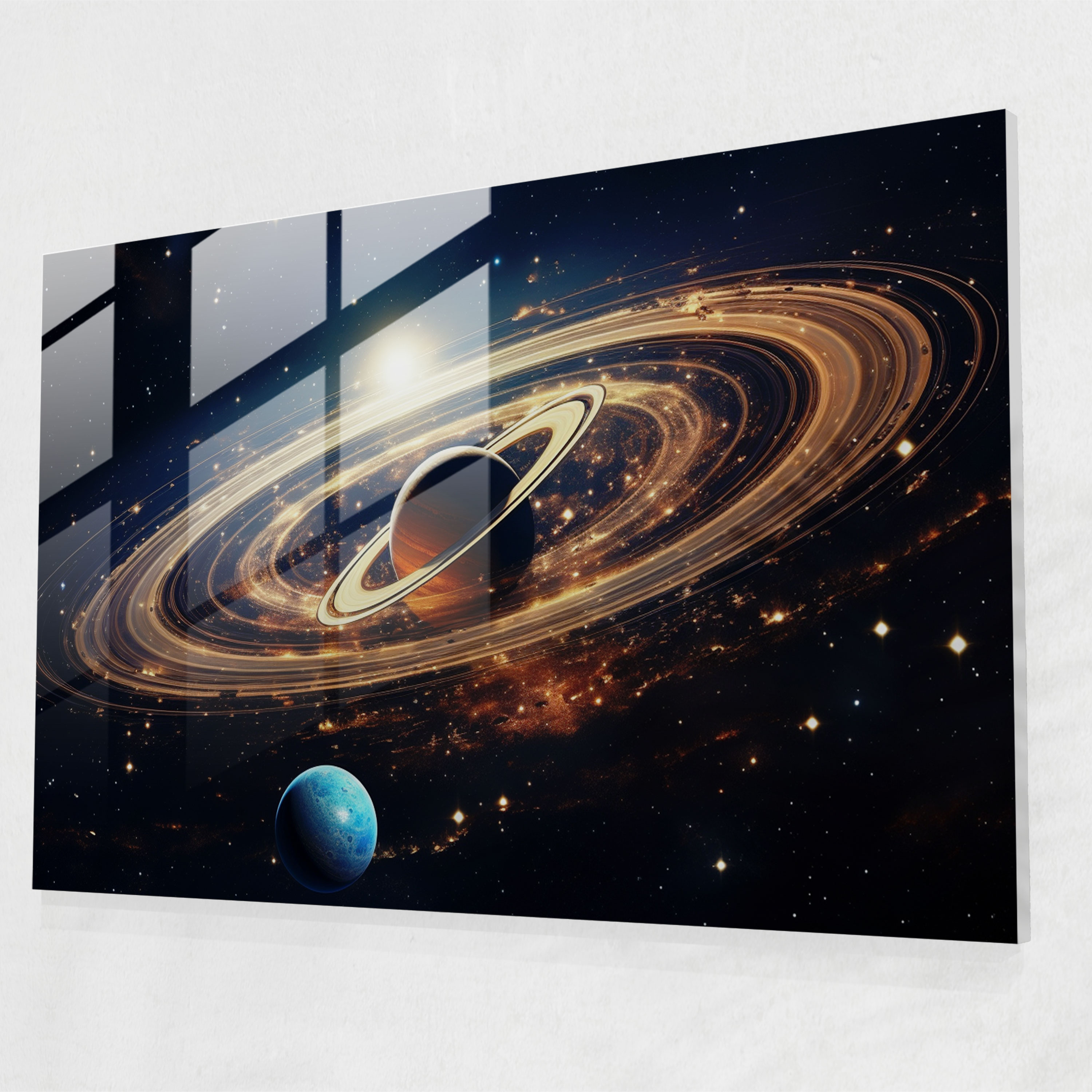 Saturn Surreal Glass Print - Earth, Surreal, Stars, Saturn
