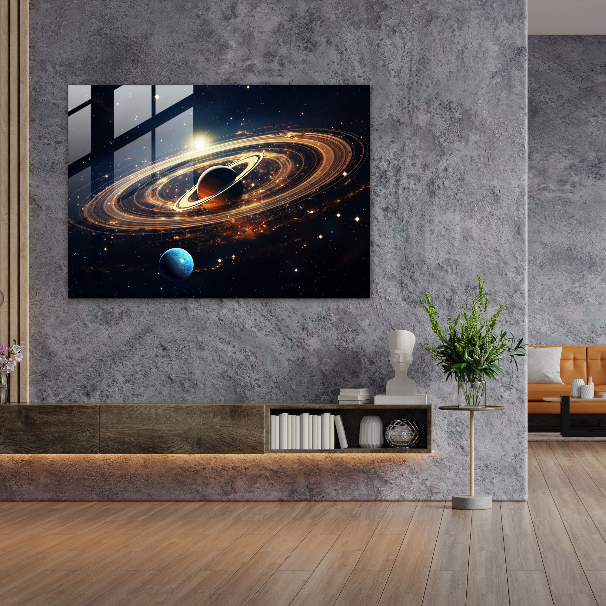 Saturn Surreal Glass Print - Earth, Surreal, Stars, Saturn