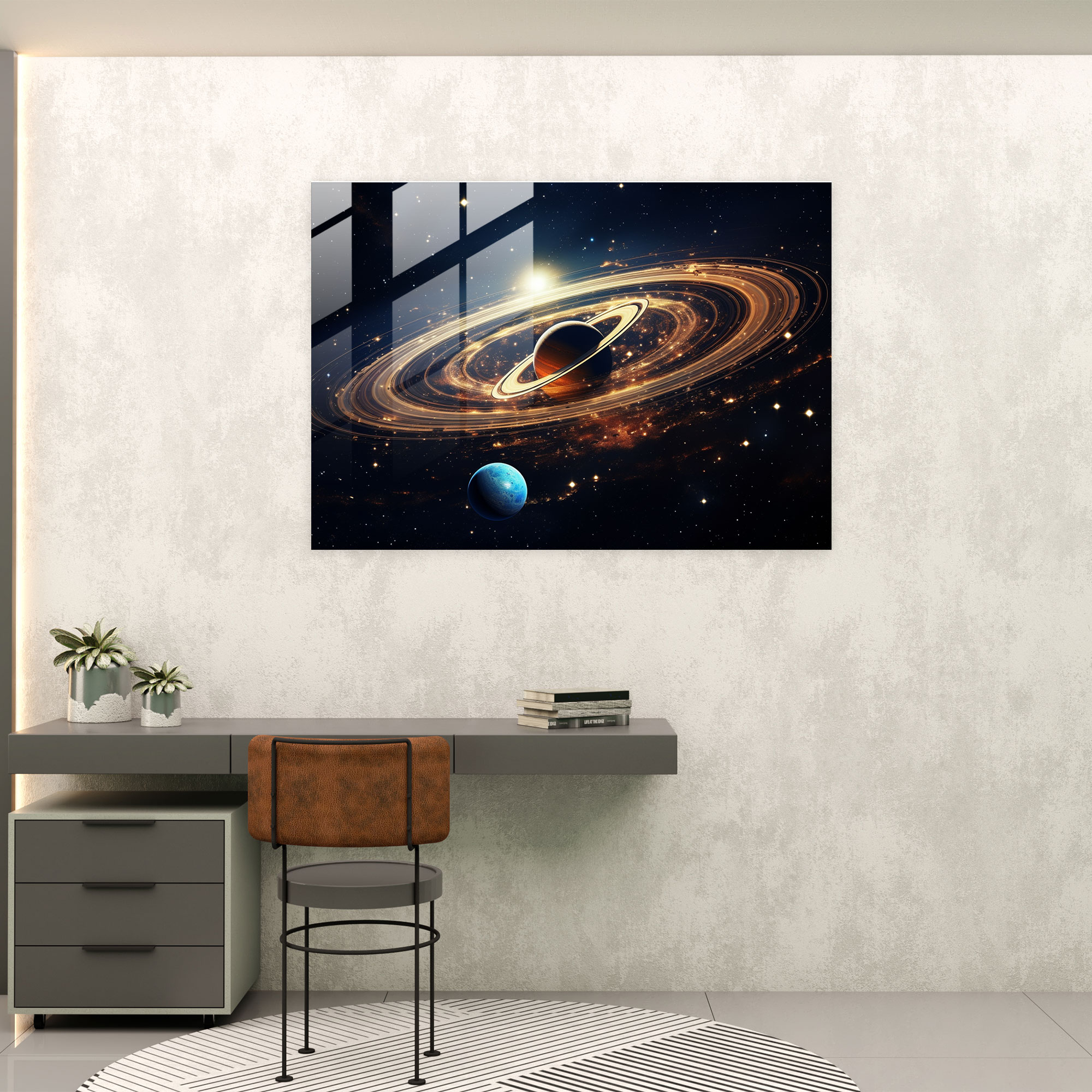Saturn Surreal Glass Print - Earth, Surreal, Stars, Saturn