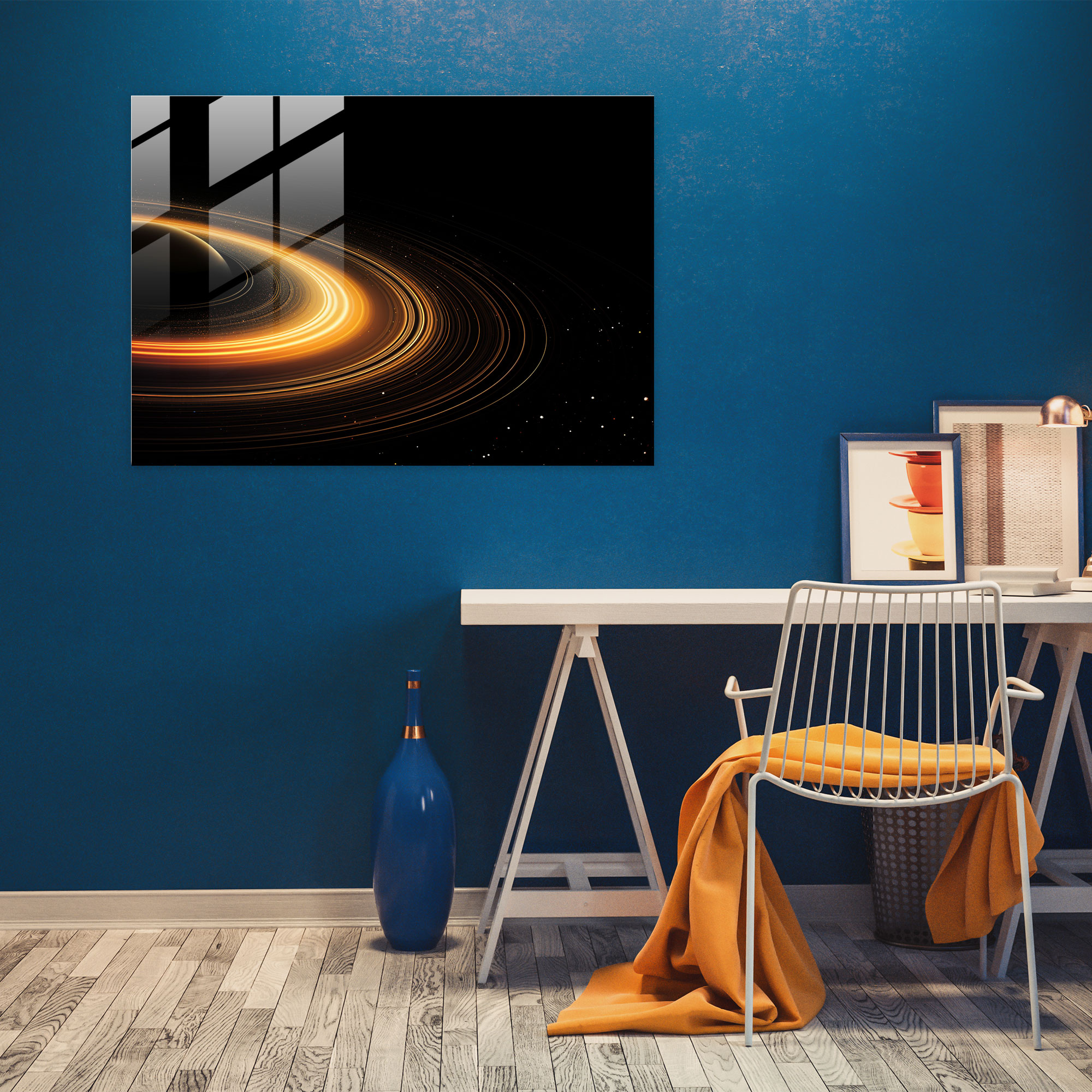 Saturn Digital Glass Print - Earth, Contemporary, Saturn, Modern Art