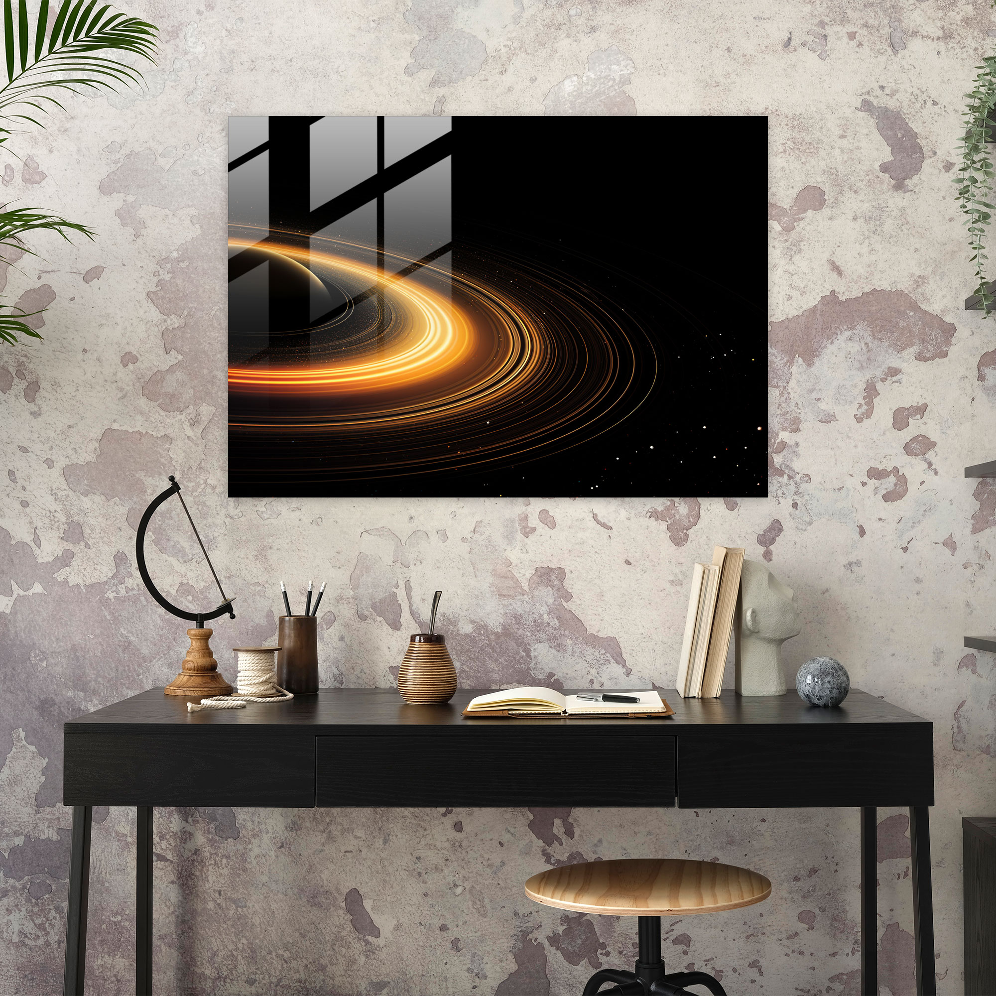 Saturn Digital Glass Print - Earth, Contemporary, Saturn, Modern Art